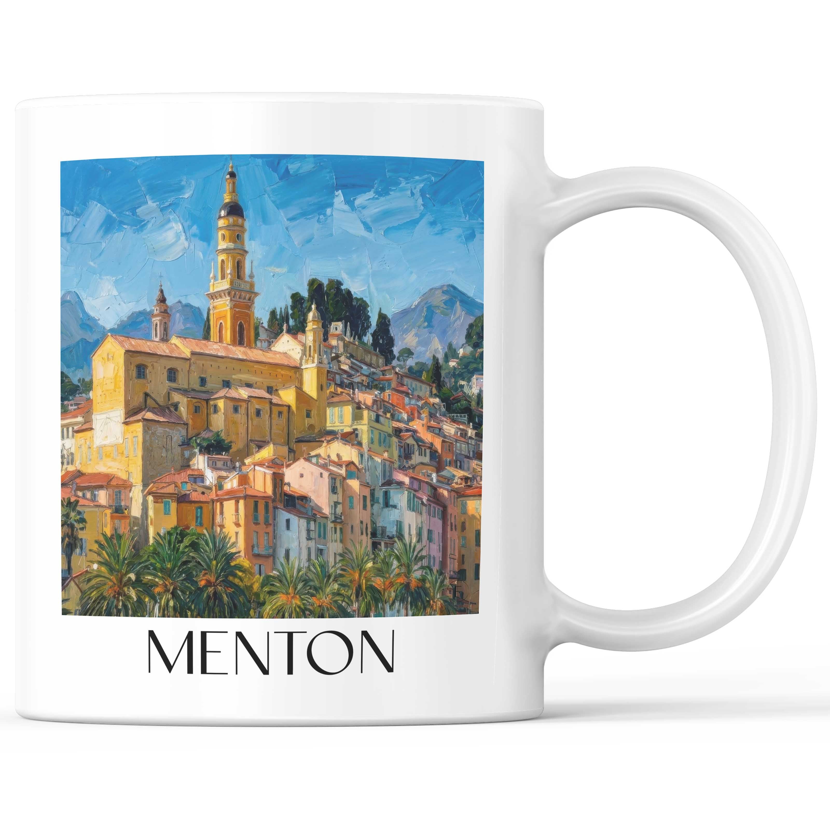 Menton Kaffeebecher - Côte d´Azur - Frankreich Becher - Kaffeetasse im Ölgemälde Stil - favplace