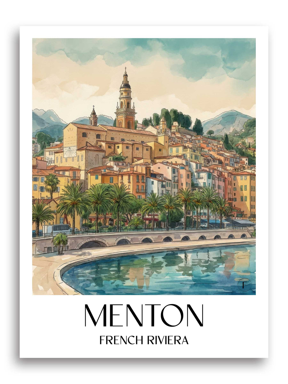 Menton Poster - Côte d´Azur - Frankreich Kunstdruck - Aquarell von A4 bis A1 - favplace