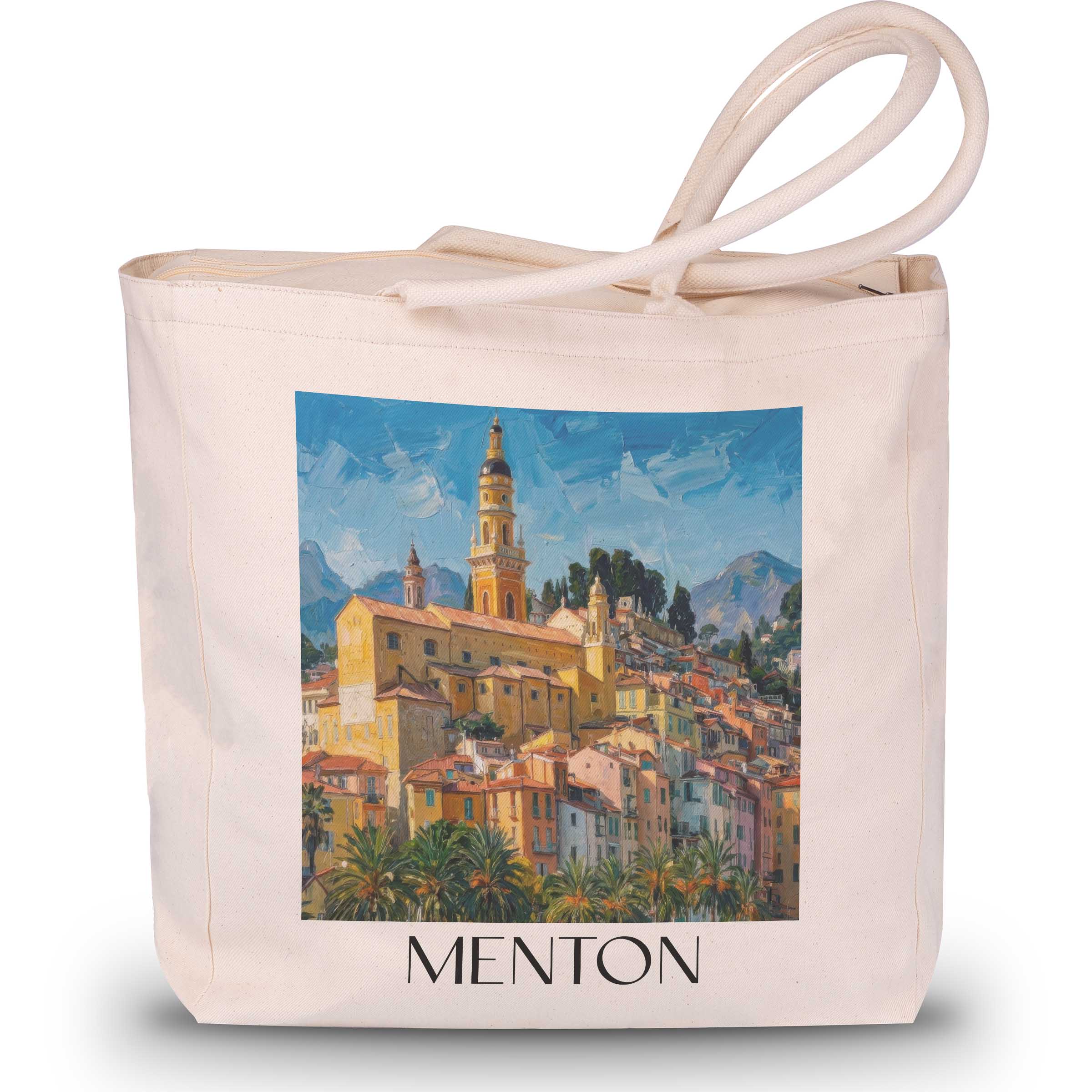 Menton Shopping Tasche - Côte d´Azur - Frankreich Tote Bag - Einkaufstasche im Ölgemälde Stil - favplace