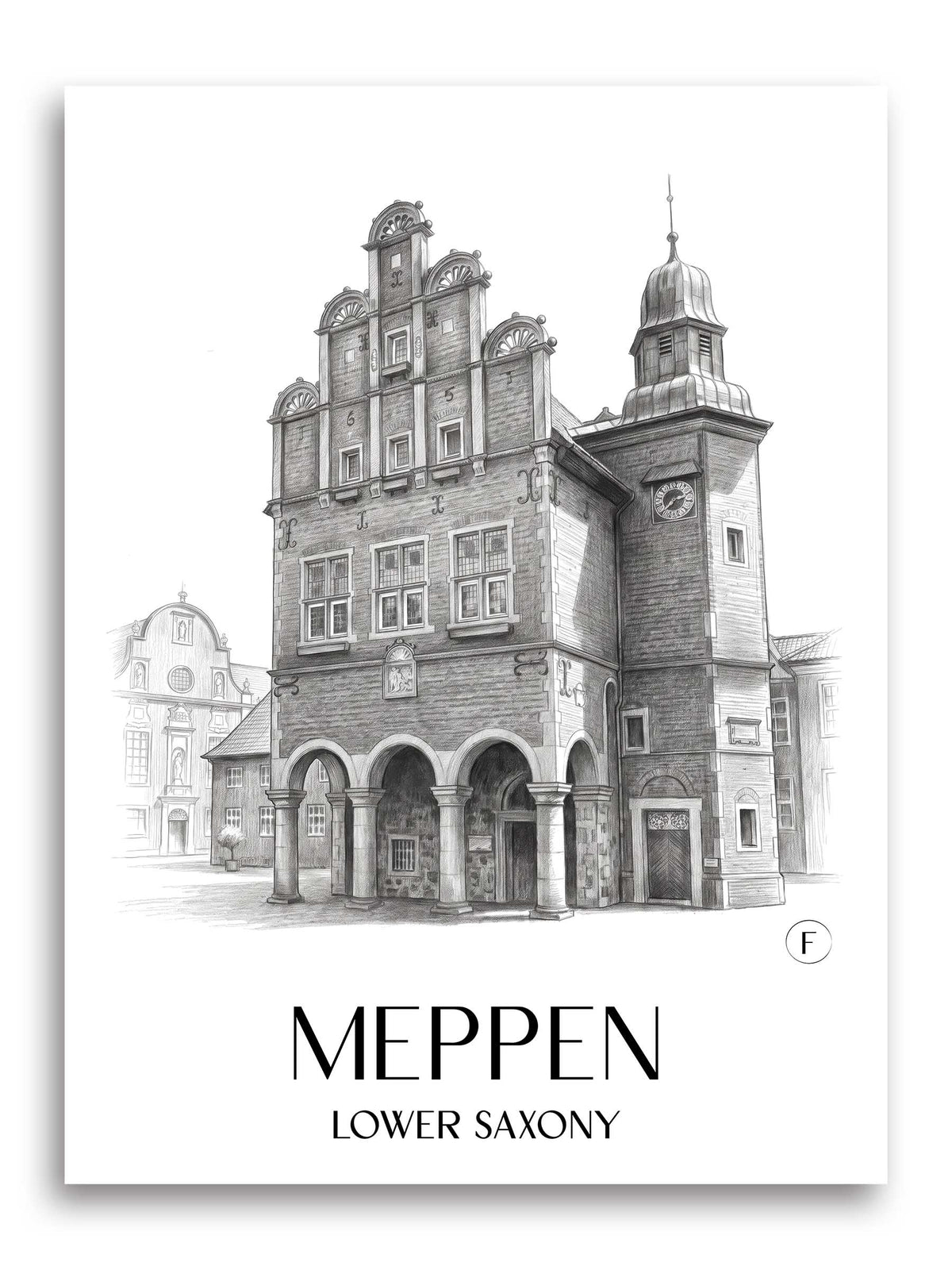 Meppen Poster - Niedersachsen - Deutschland Kunstdruck - Zeichnung von A4 bis A1
