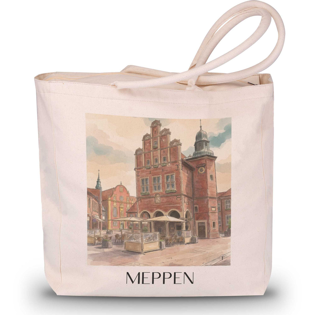 Meppen Shopping Tasche - Niedersachsen - Deutschland Tote Bag - Einkaufstasche im Aquarell Stil - favplace