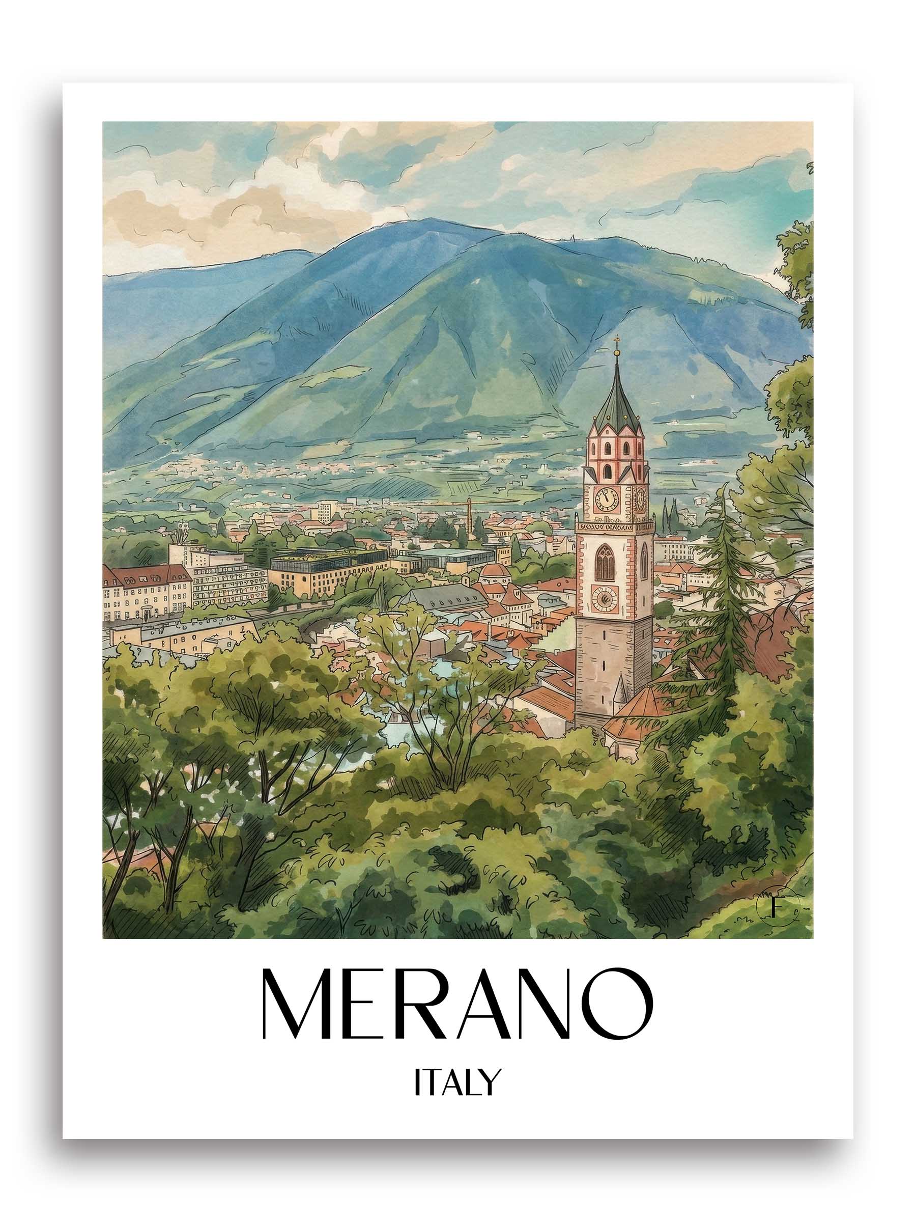 Meran Poster - Italien - Italien Kunstdruck - Aquarell von A4 bis A1 - favplace