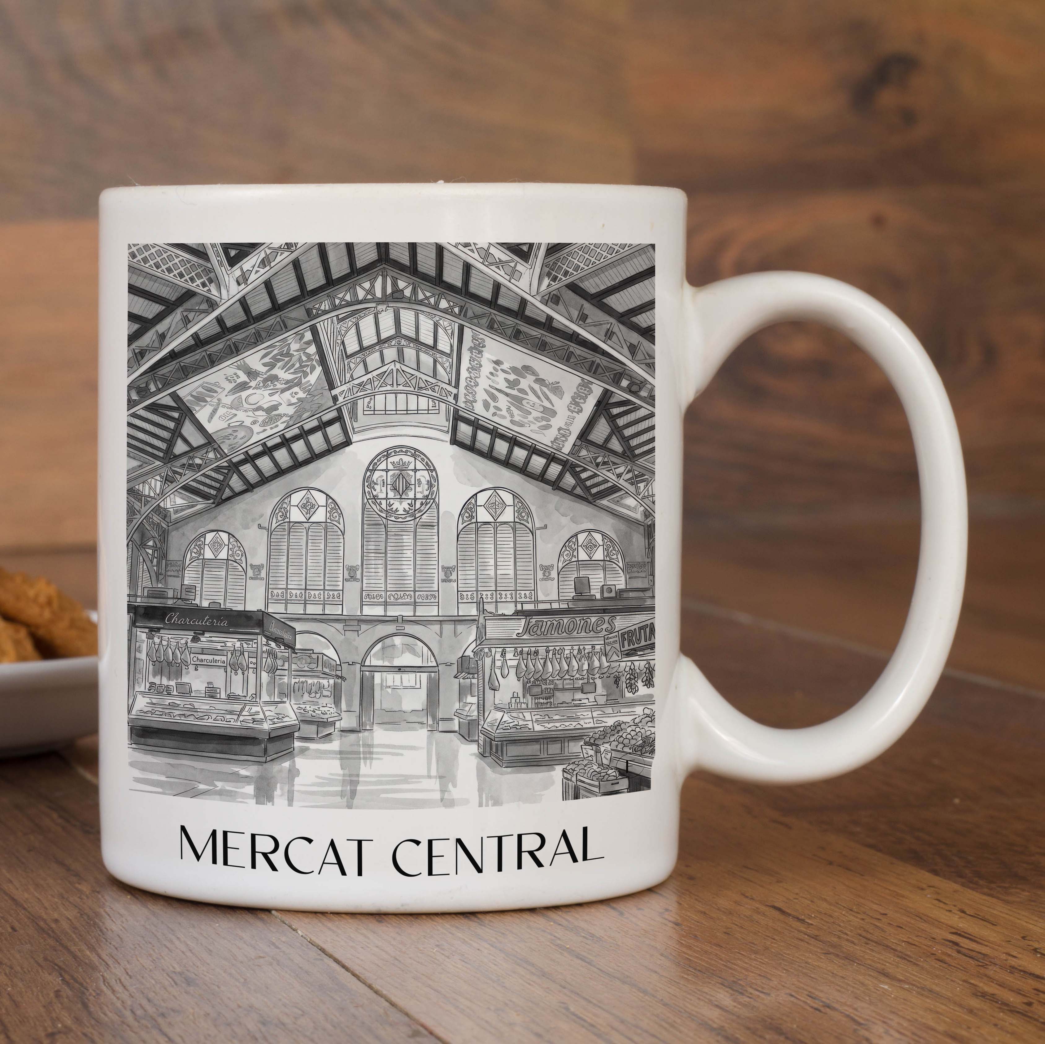 mercat-central-valencia-spanien-kaffeebecher-aquarell-schwarz-weiss
