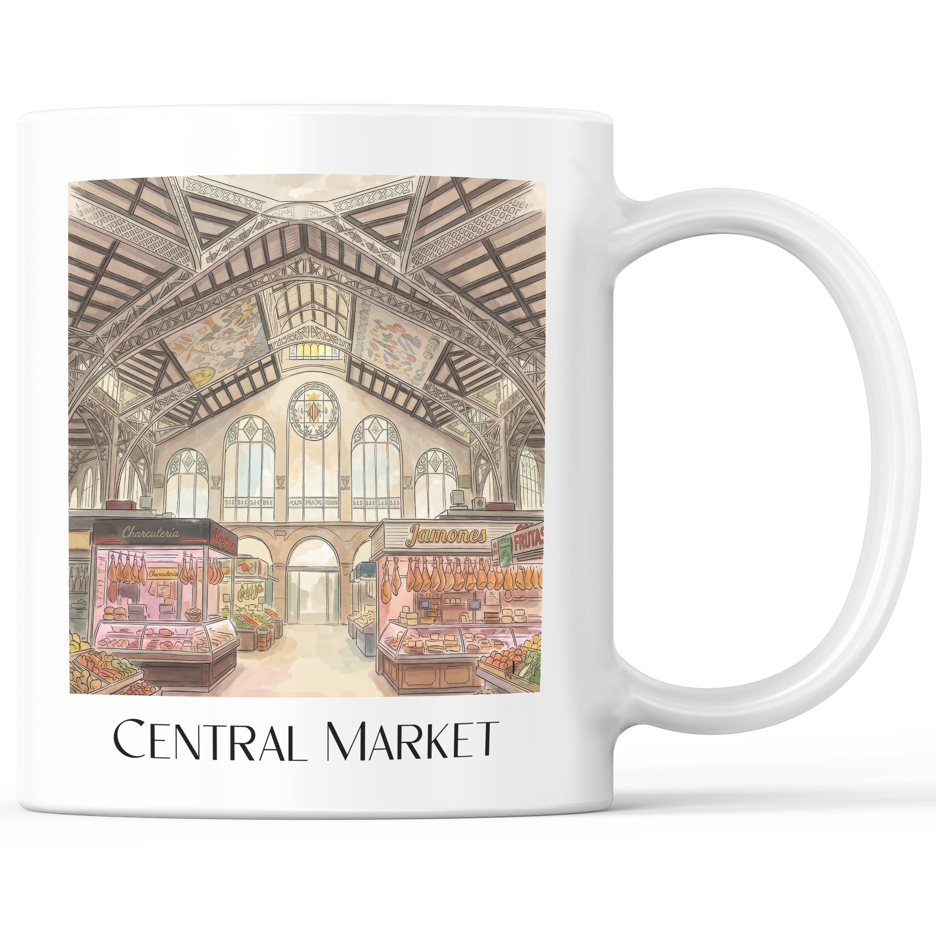 Mercat Central Kaffeebecher - Valencia - Spanien Becher - Kaffeetasse im Aquarell Stil - favplace