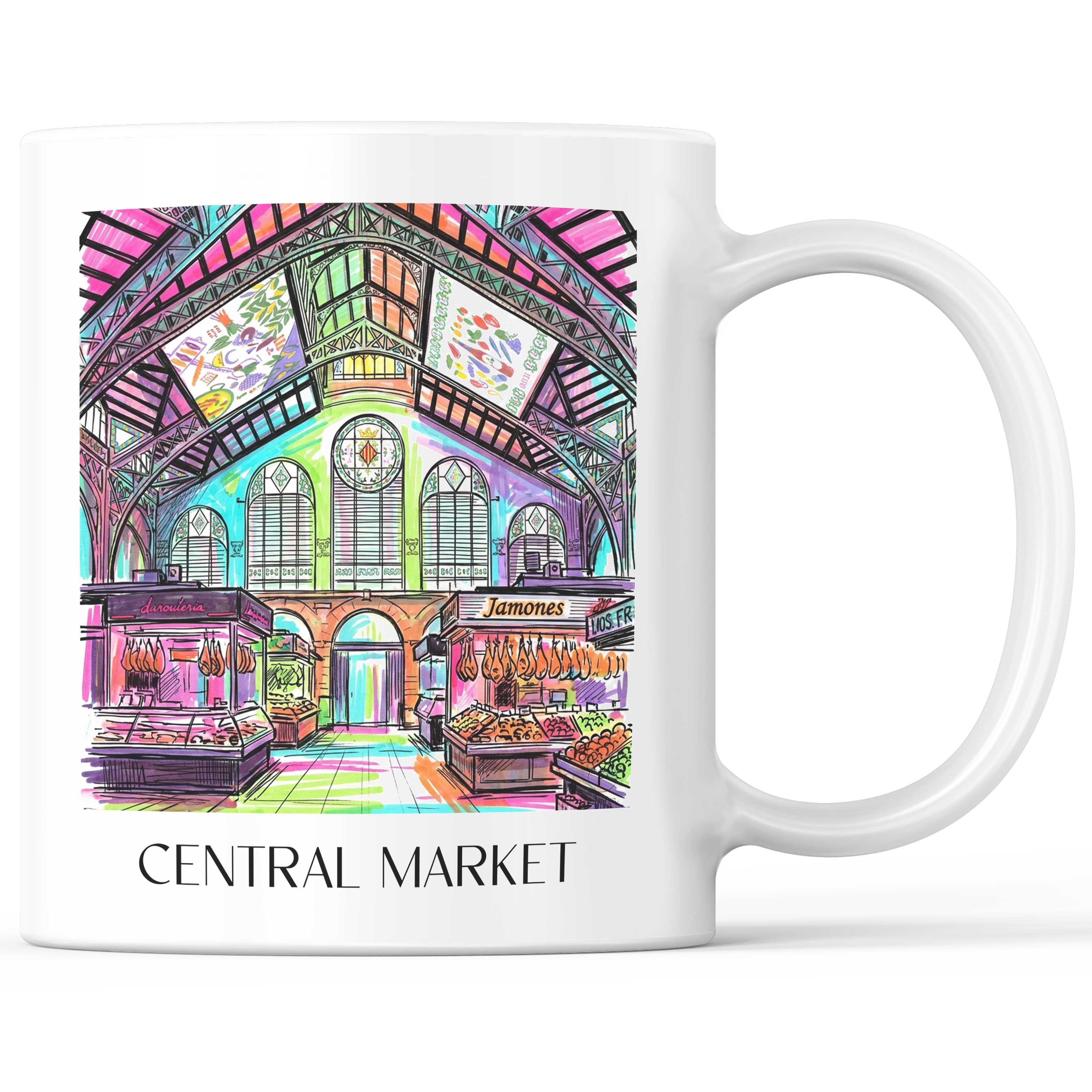 Mercat Central Kaffeebecher - Valencia - Spanien Becher - Kaffeetasse im Tag Graffiti Stil - favplace