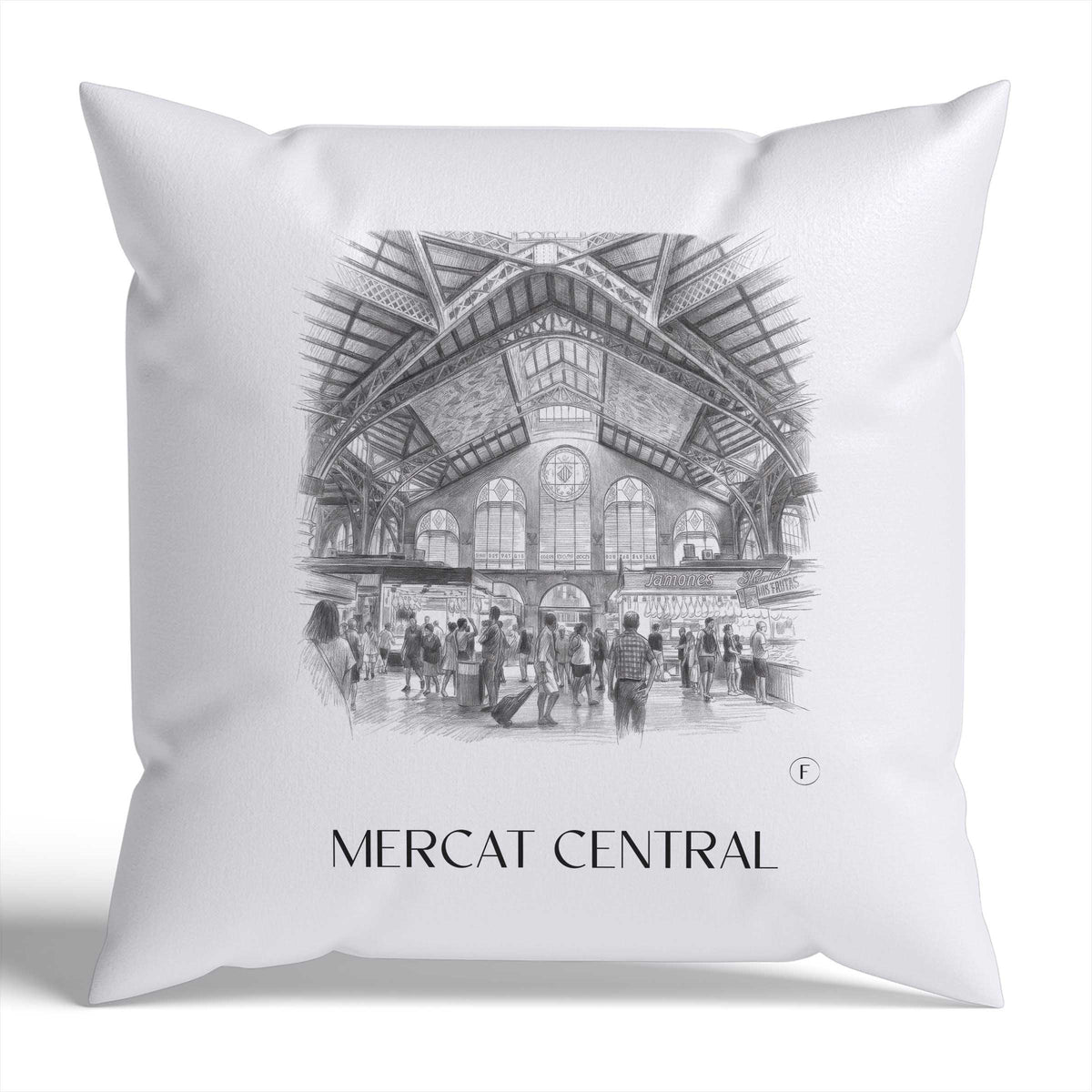 Mercat Central Kissenhülle - Zierkissen Bezug - Valencia - Spanien Kissen bzw. Kissenbezug im Zeichnung Stil - favplace