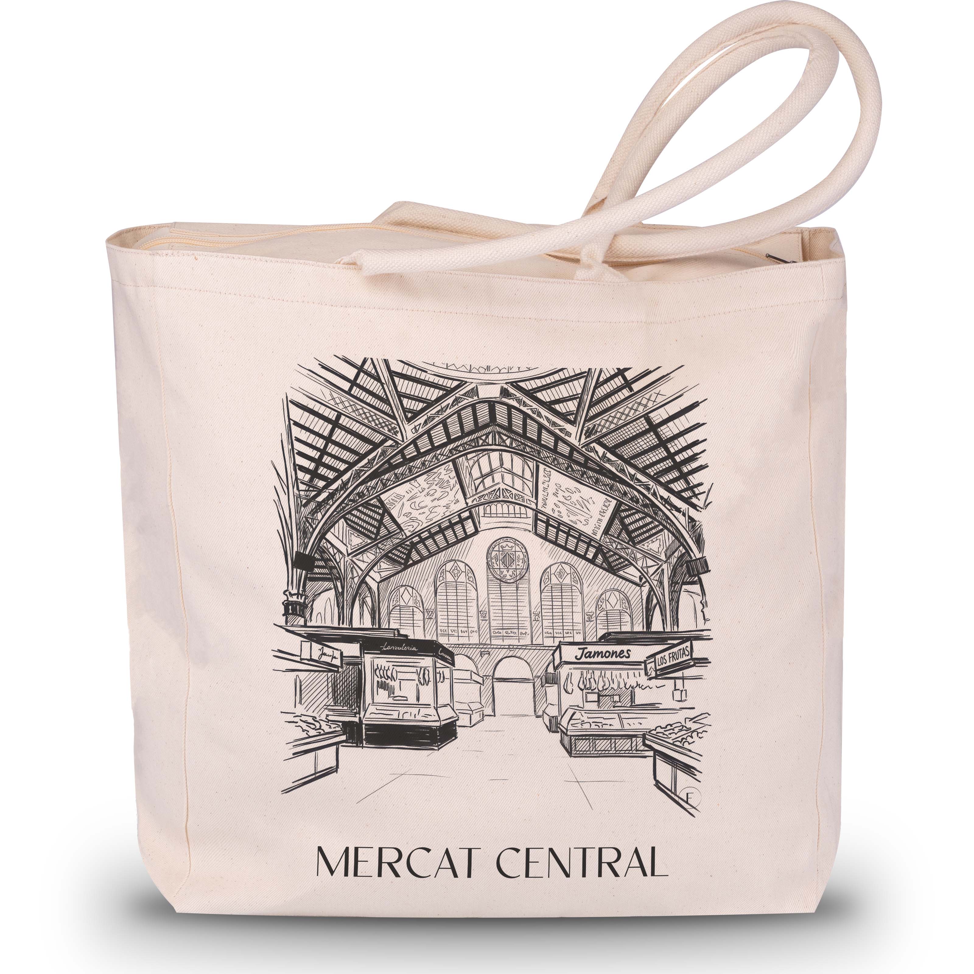 mercat-central-valencia-spanien-einkaufstasche-skizze