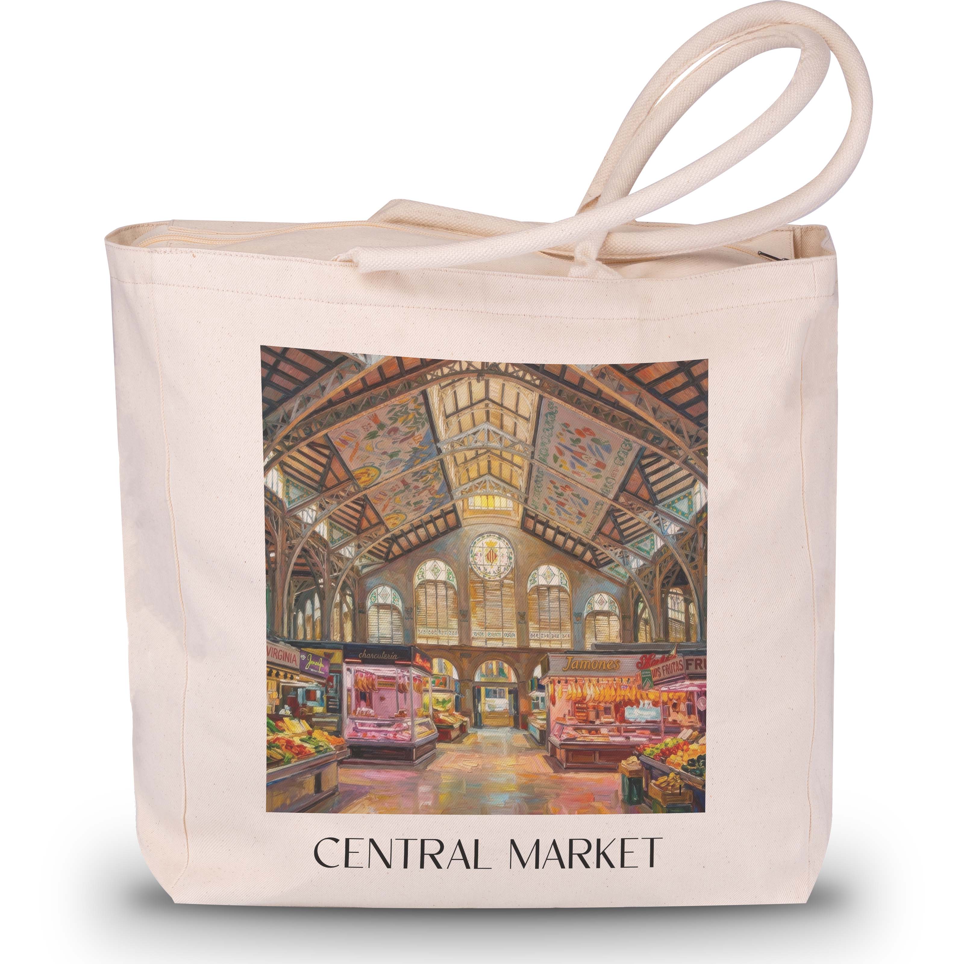 Mercat Central Shopping Tasche - Valencia - Spanien Tote Bag - Einkaufstasche im Ölgemälde Stil - favplace