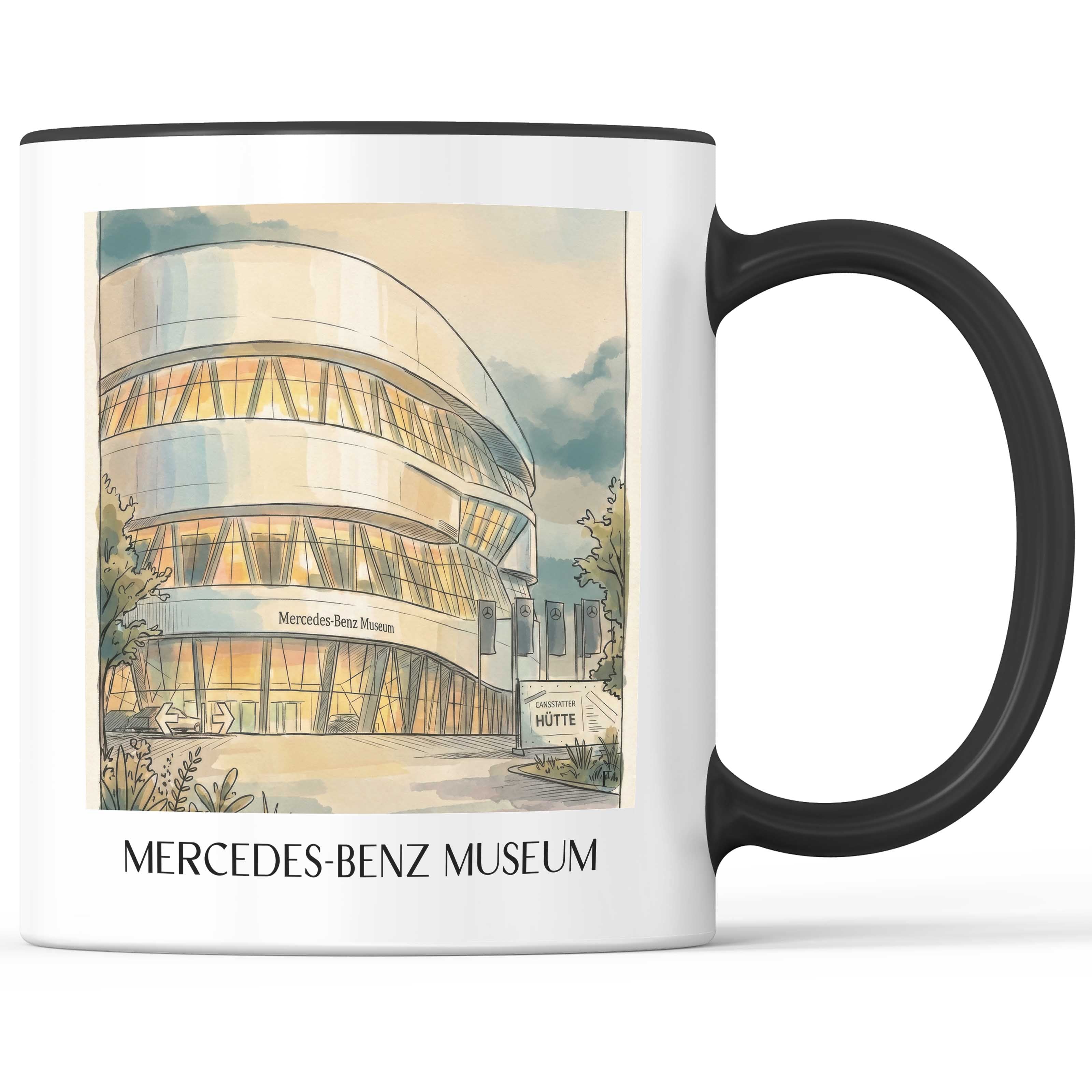 Mercedes-Benz Museum Kaffeebecher - Stuttgart - Deutschland Becher - Kaffeetasse im Aquarell Stil - favplace