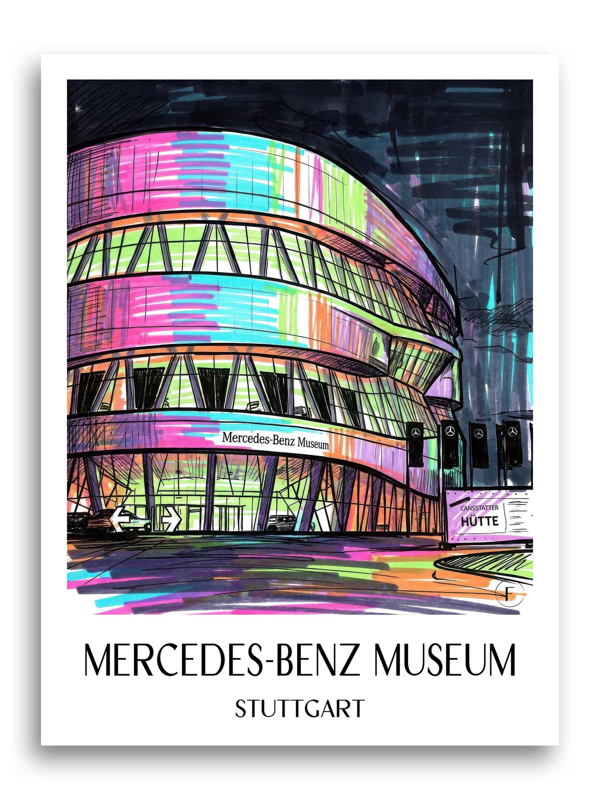 Mercedes-Benz Museum Poster - Stuttgart - Deutschland Kunstdruck - Tag Graffiti von A4 bis A1 - favplace