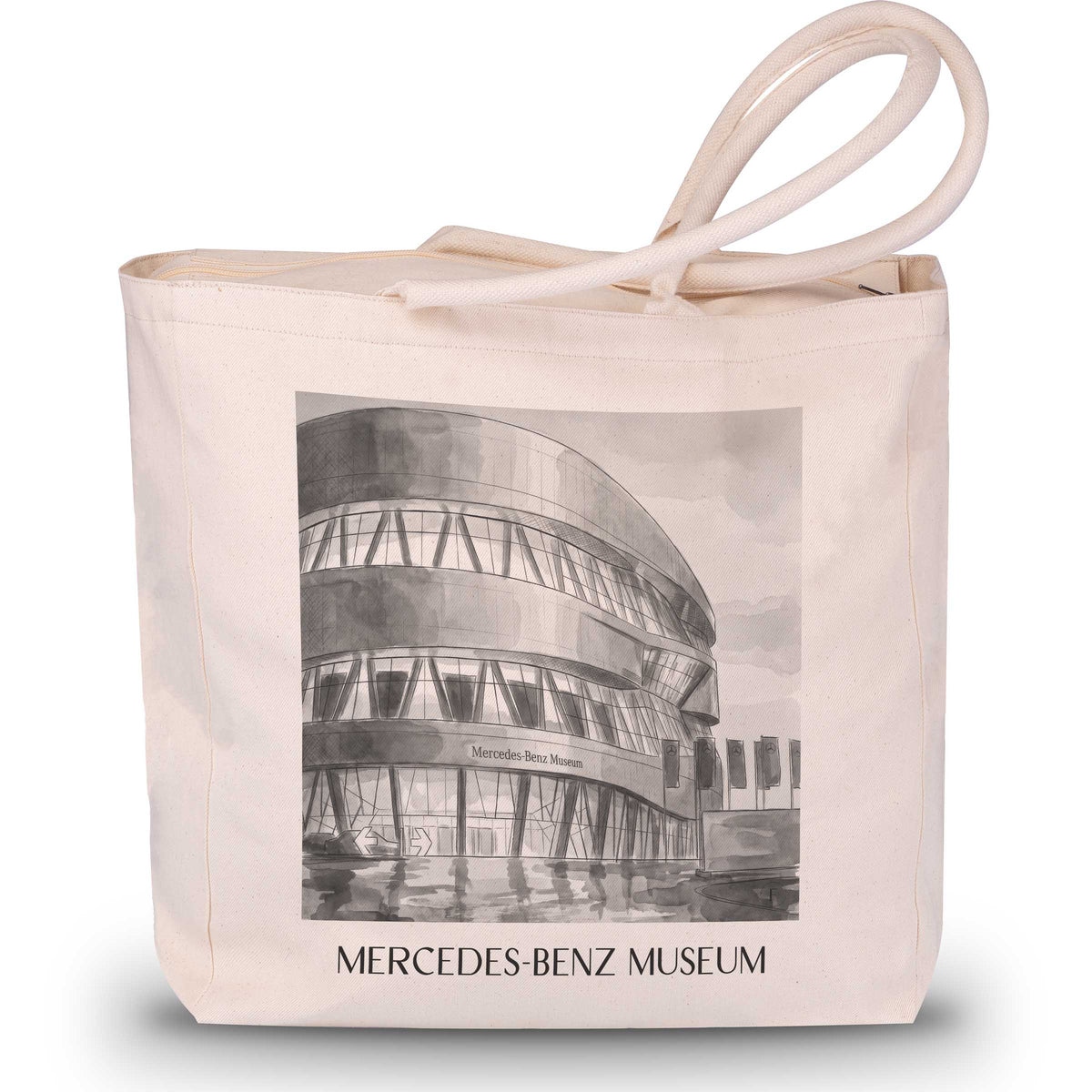 Mercedes-Benz Museum Shopping Tasche - Stuttgart - Deutschland Tote Bag - Einkaufstasche im Aquarell Schwarz-Weiß Stil - favplace