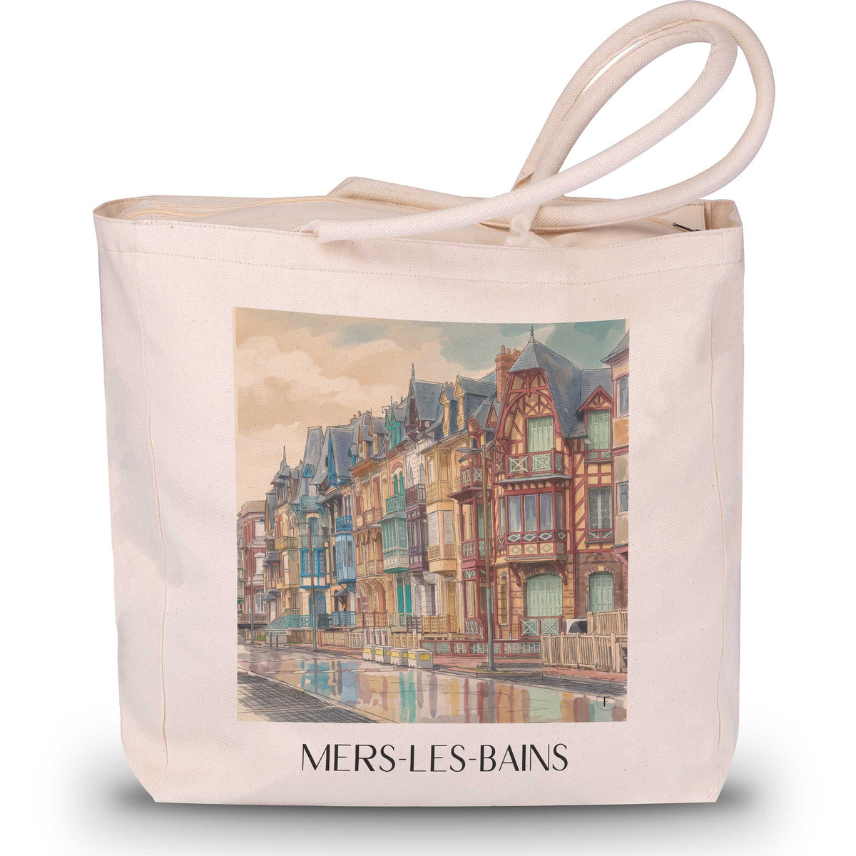 Mers-les-Bains Shopping Tasche - Côte Picarde - Frankreich Tote Bag - Einkaufstasche im Aquarell Stil - favplace