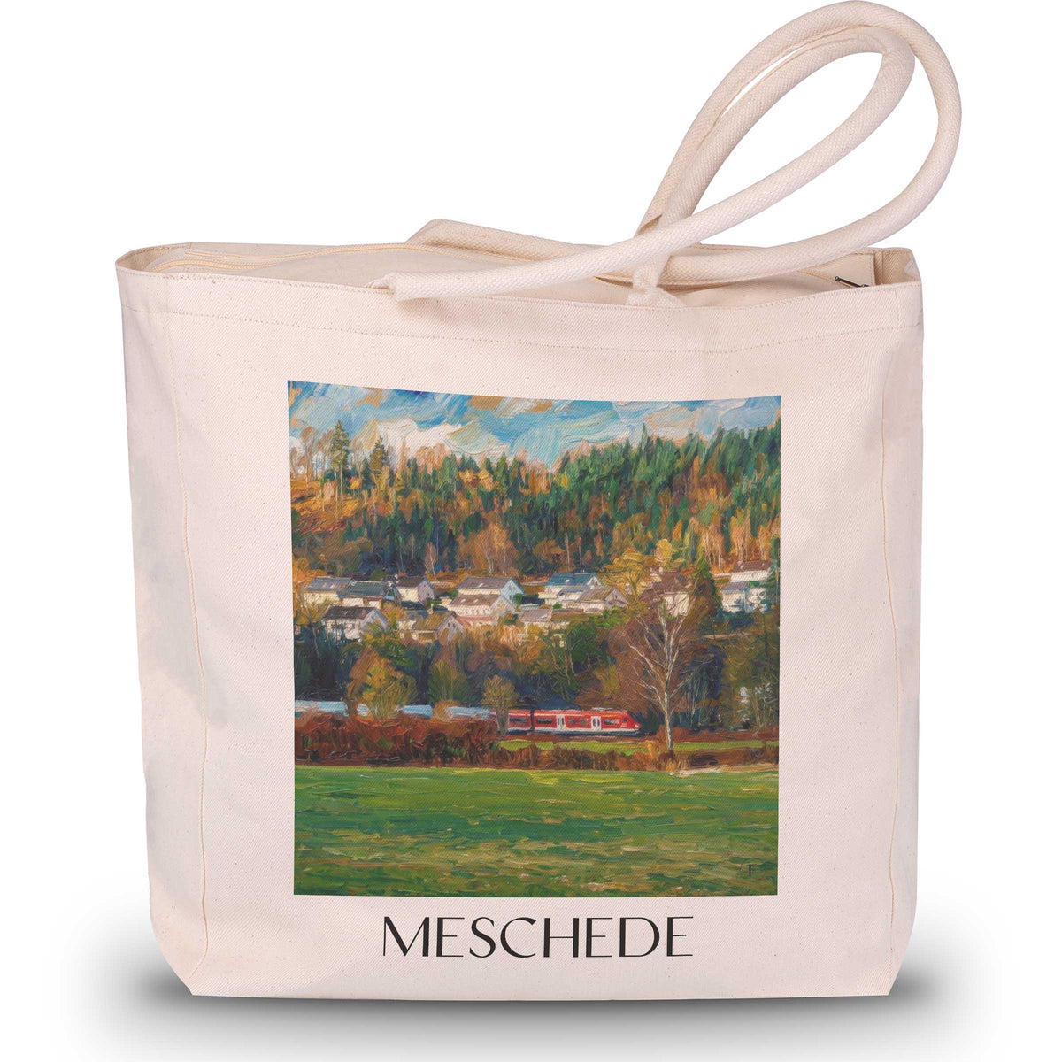 Meschede Shopping Tasche - Sauerland - Deutschland Tote Bag - Einkaufstasche im Ölgemälde Stil - favplace