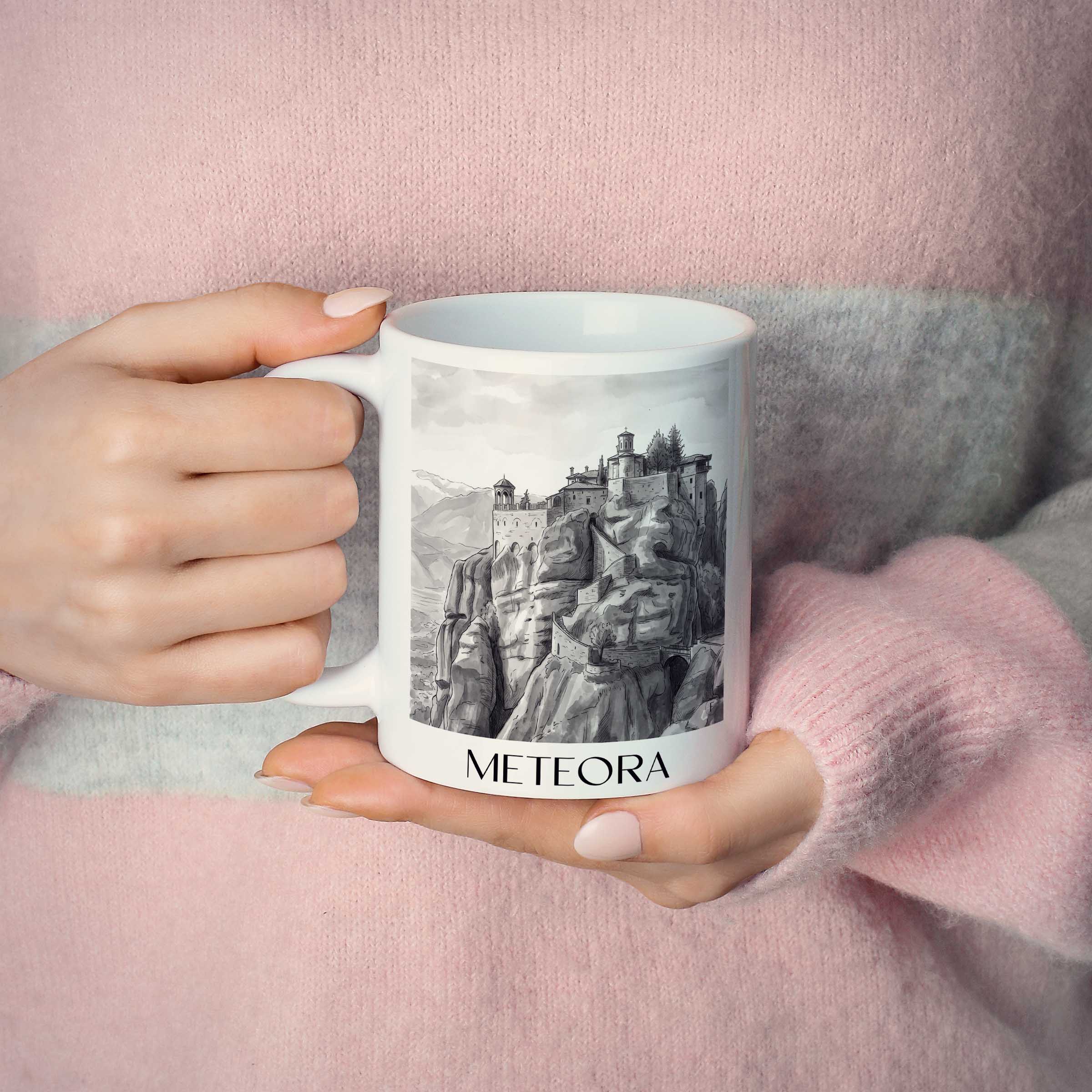 meteora-griechenland-griechenland-kaffeebecher-aquarell-schwarz-weiss