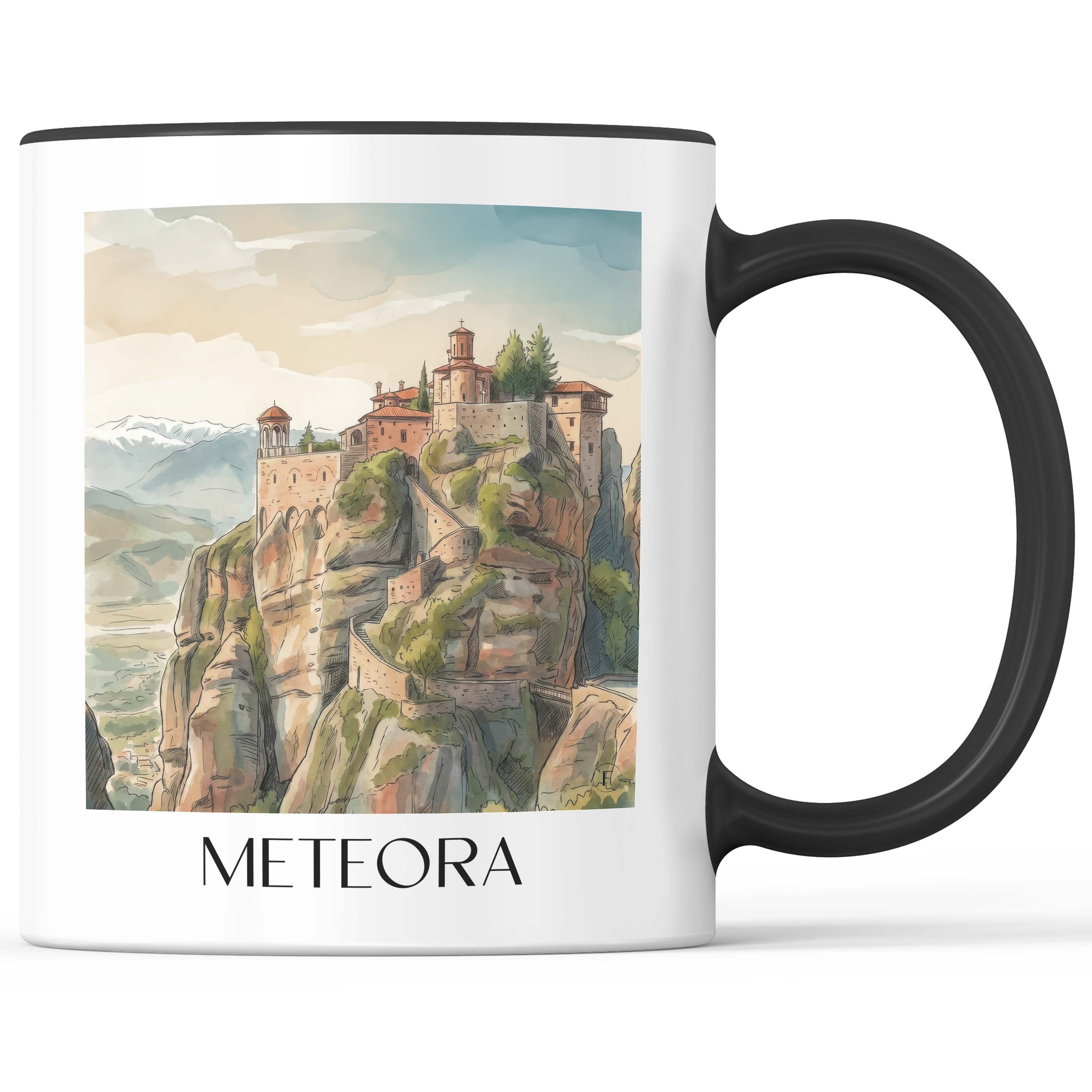 Meteora Kaffeebecher - Griechenland - Griechenland Becher - Kaffeetasse im Aquarell Stil - favplace