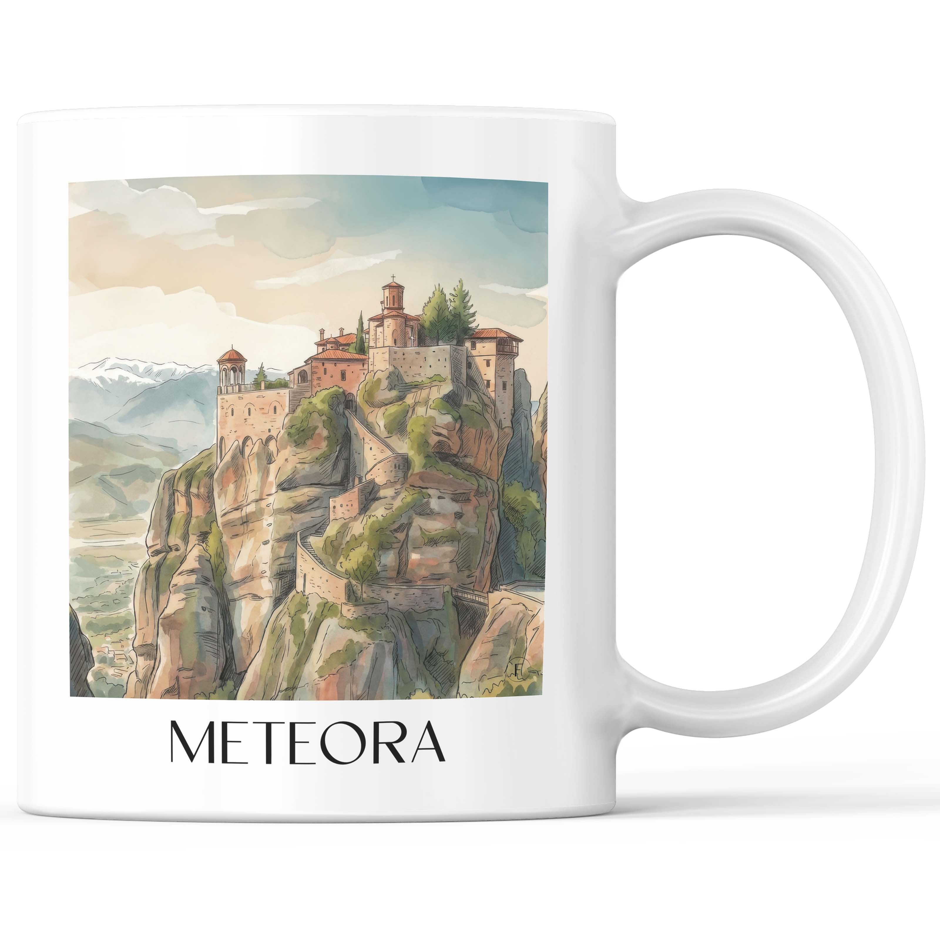Meteora Kaffeebecher - Griechenland - Griechenland Becher - Kaffeetasse im Aquarell Stil - favplace