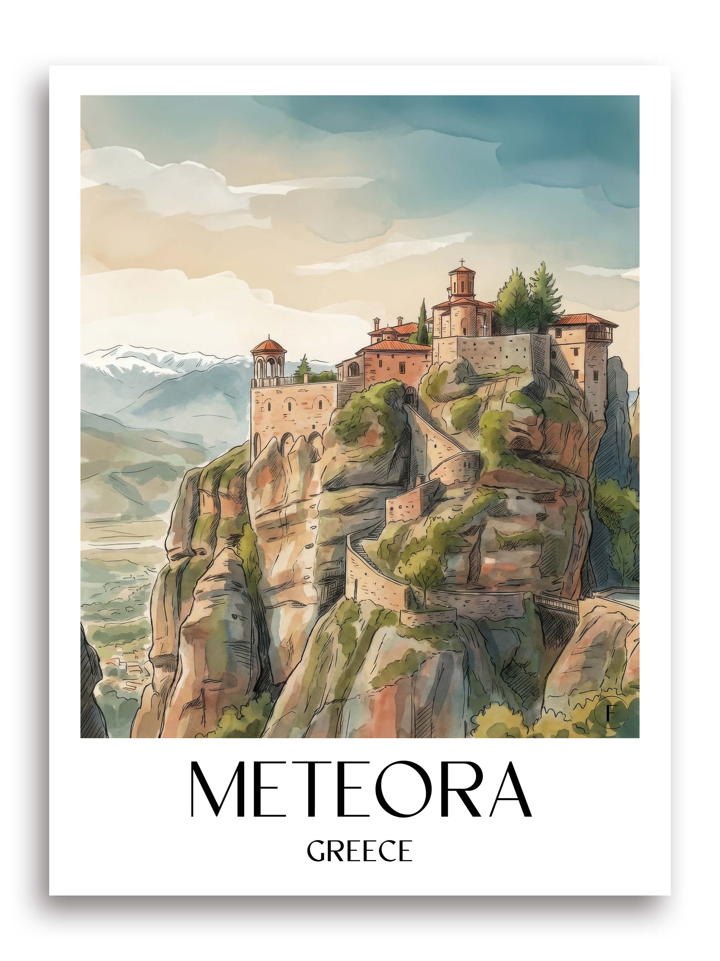Meteora Poster - Griechenland - Griechenland Kunstdruck - Aquarell von A4 bis A1 - favplace
