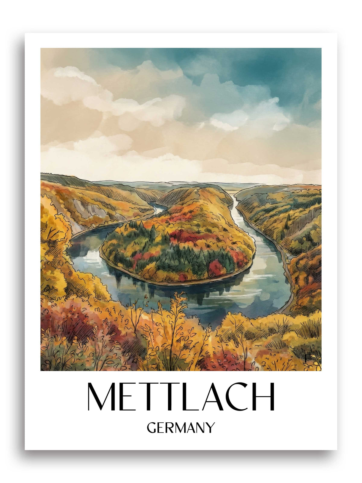 Mettlach Poster - Saartal - Deutschland Kunstdruck - Aquarell von A4 bis A1 - favplace