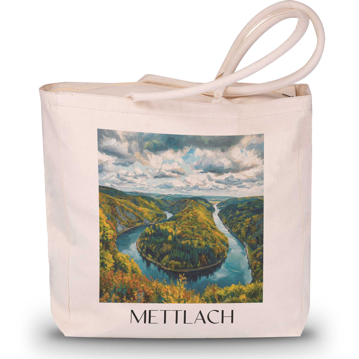 Mettlach Shopping Tasche - Saartal - Deutschland Tote Bag - Einkaufstasche im Ölgemälde Stil - favplace