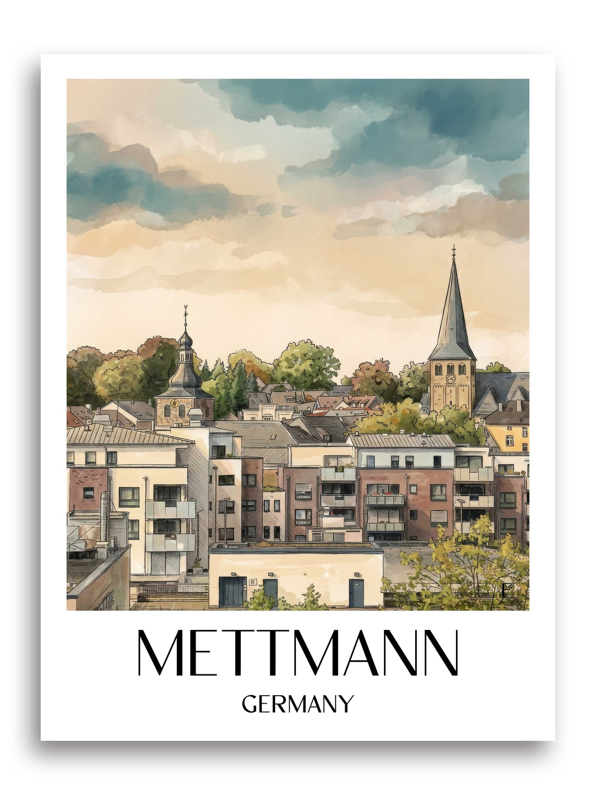 Mettmann Poster - Rheinland - Deutschland Kunstdruck - Aquarell von A4 bis A1 - favplace