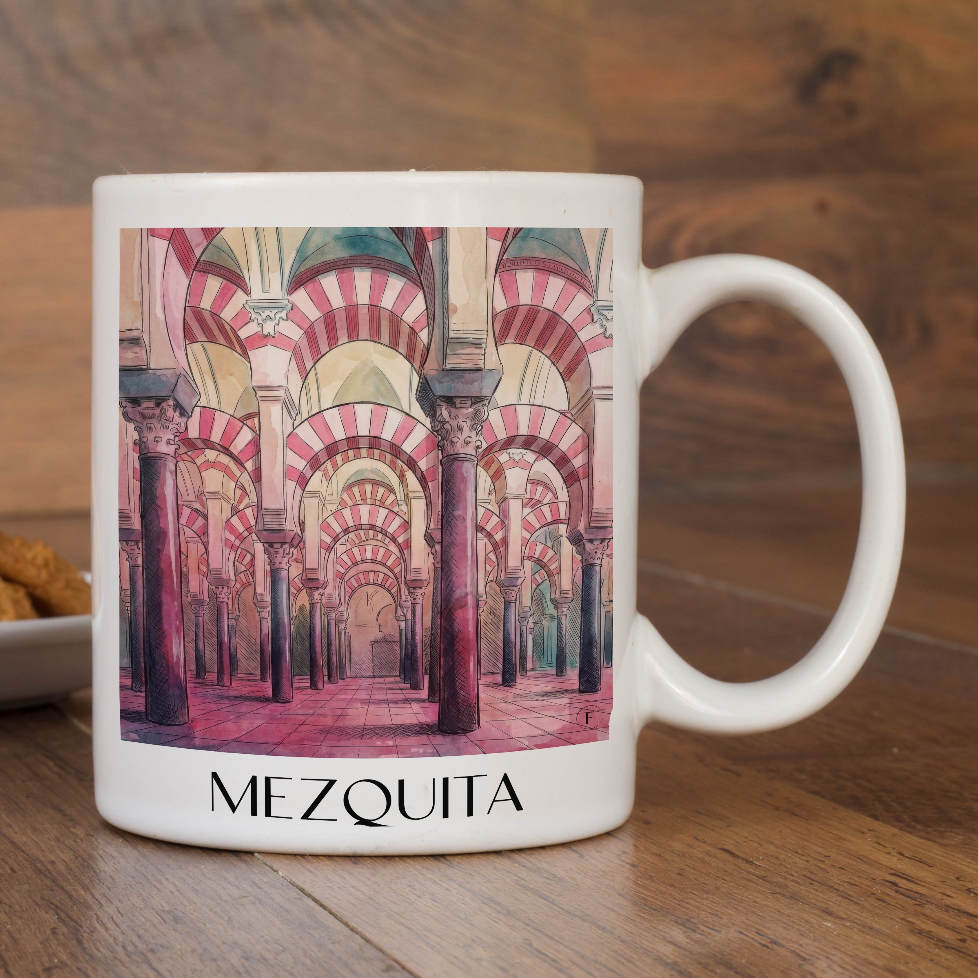 mezquita-córdoba-spanien-kaffeebecher-aquarell-pink-rosa