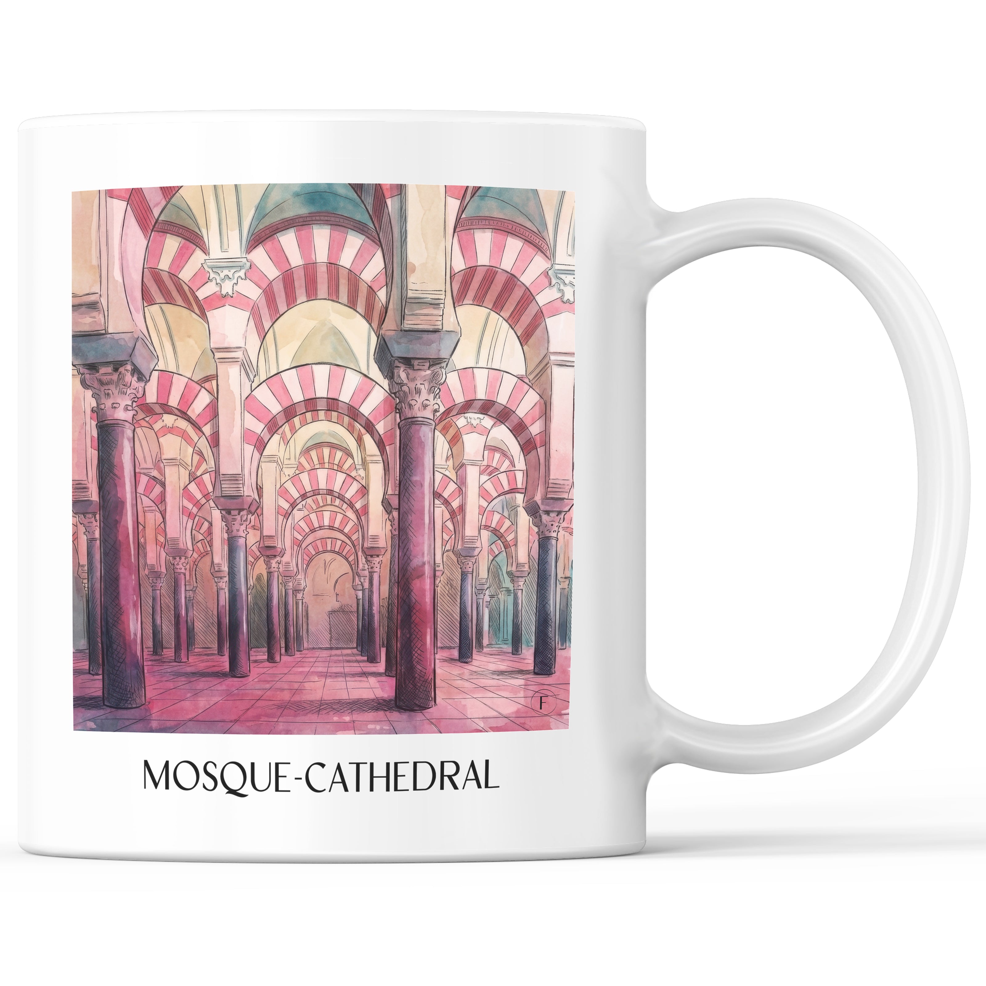 Mezquita Kaffeebecher - Córdoba - Spanien Becher - Kaffeetasse im Aquarell Pink Stil - favplace