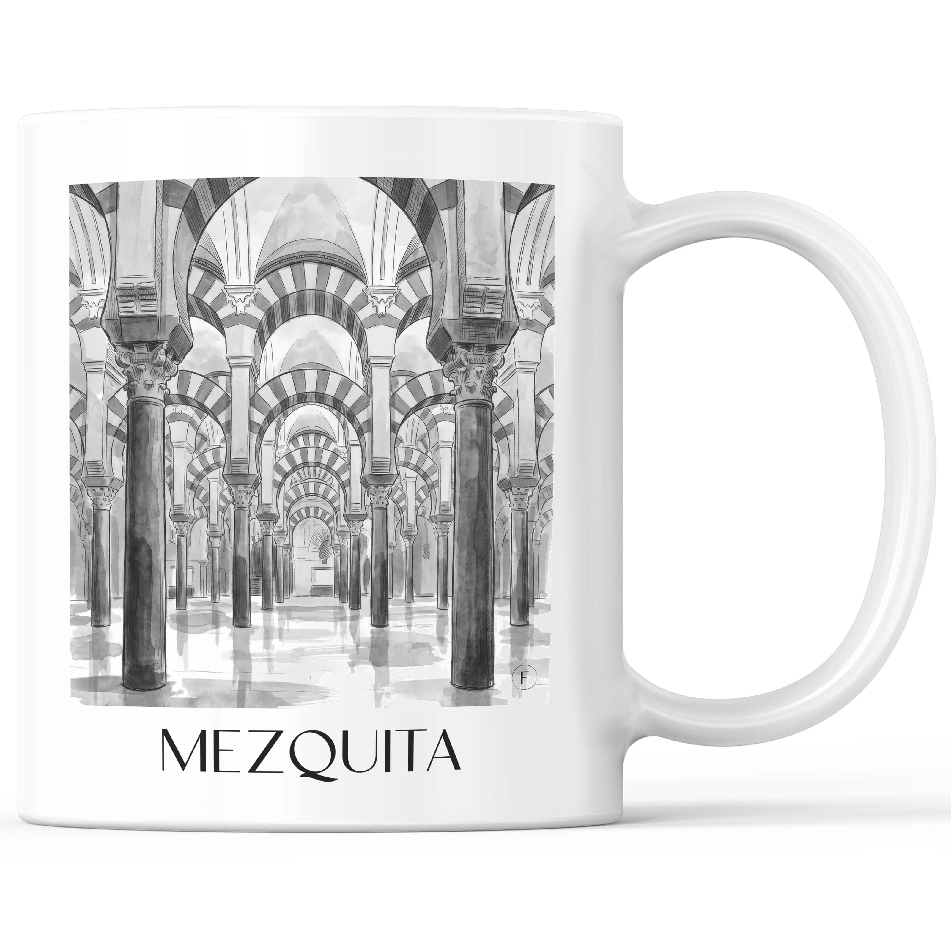Mezquita Kaffeebecher - Córdoba - Spanien Becher - Kaffeetasse im Aquarell Schwarz-Weiß Stil - favplace