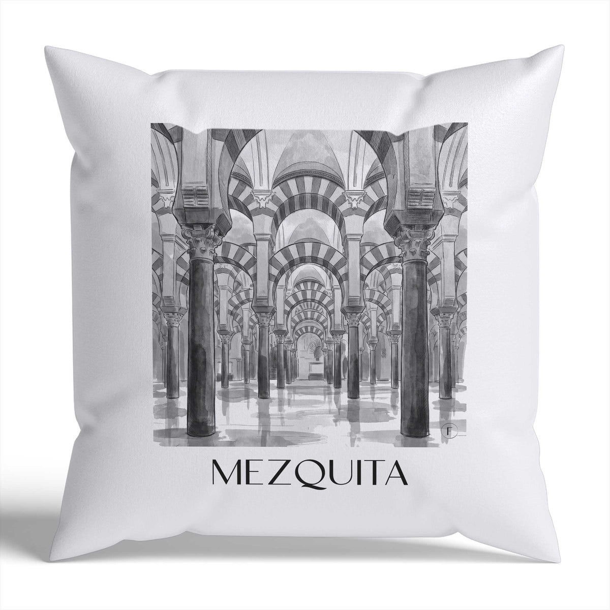 mezquita-córdoba-spanien-kissenbezug-aquarell-schwarz-weiss