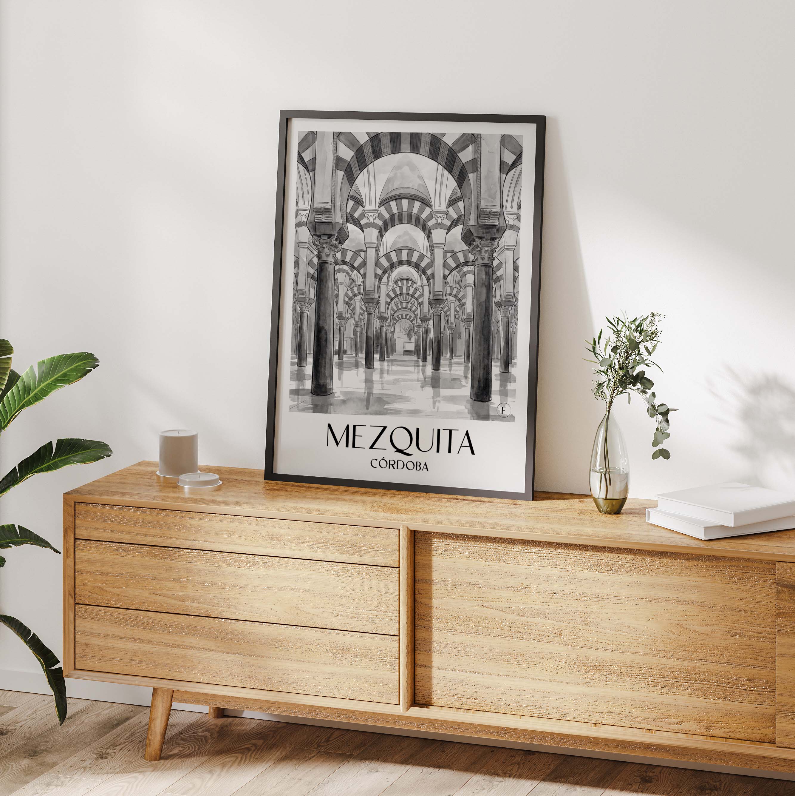 mezquita-córdoba-spanien-poster-aquarell-schwarz-weiss