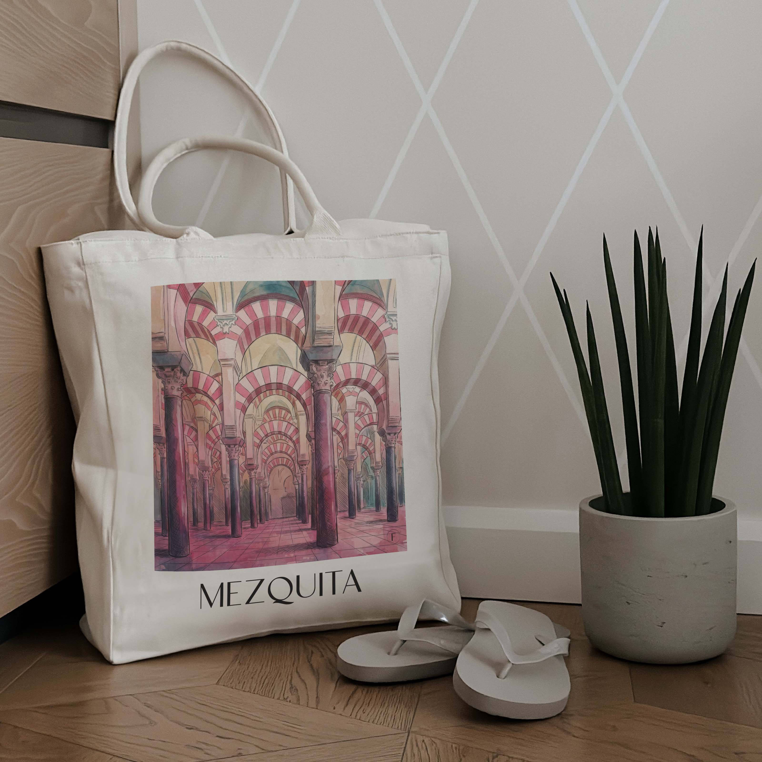 mezquita-córdoba-spanien-einkaufstasche-aquarell-pink-rosa