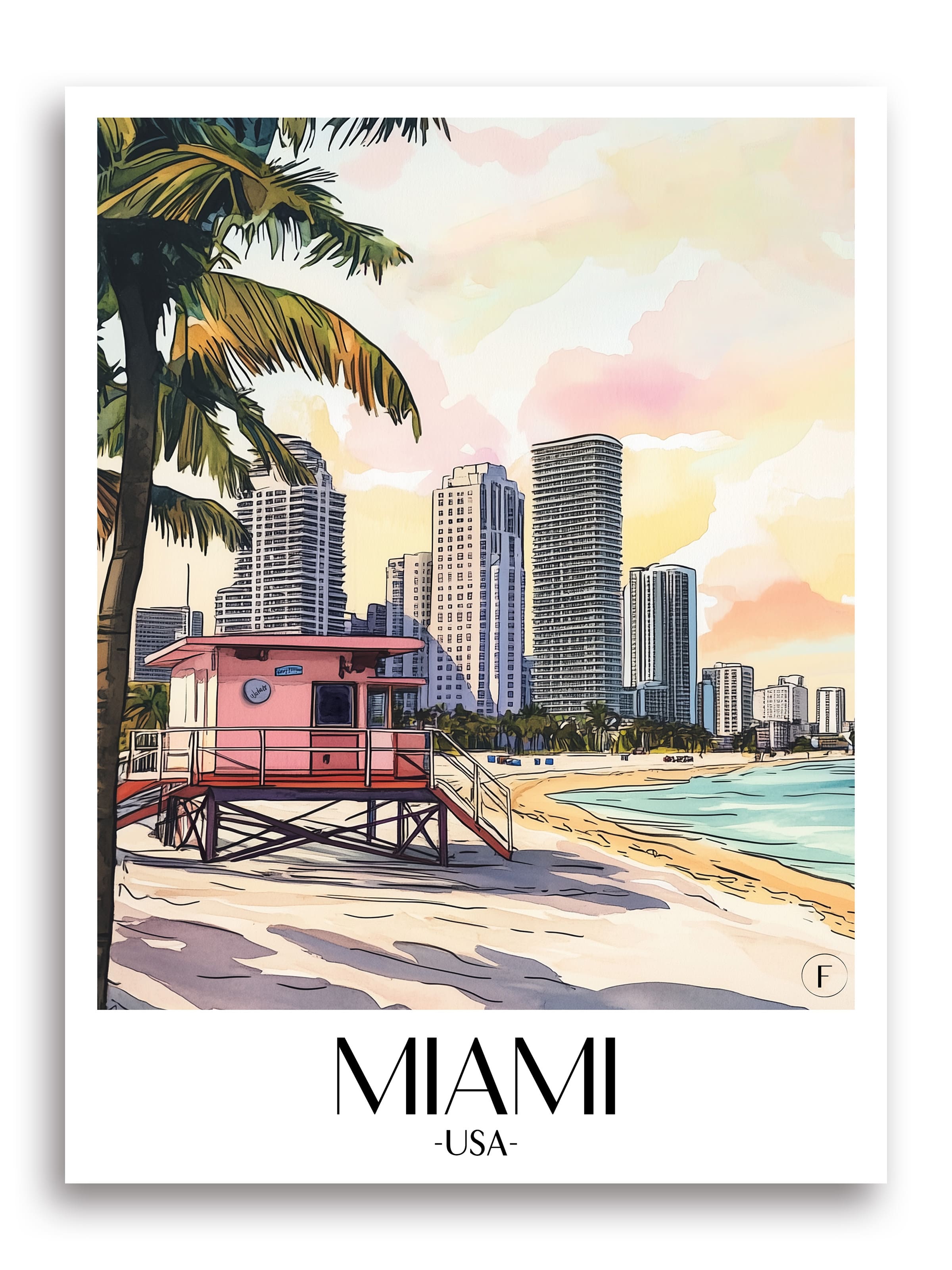 Miami Poster - USA Kunstdruck - Aquarell von A4 bis A1 - favplace