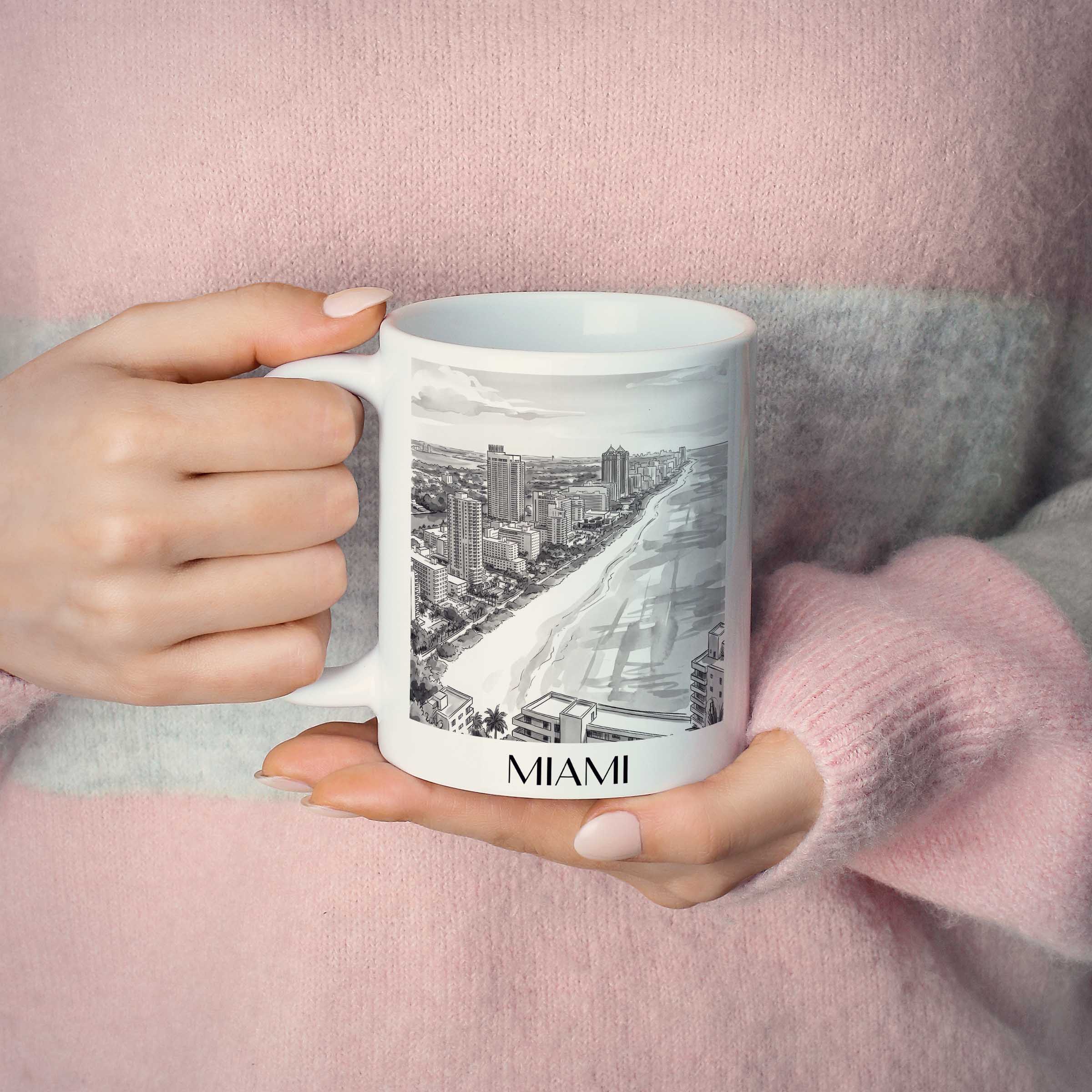 miami-usa-kaffeebecher-aquarell-schwarz-weiss