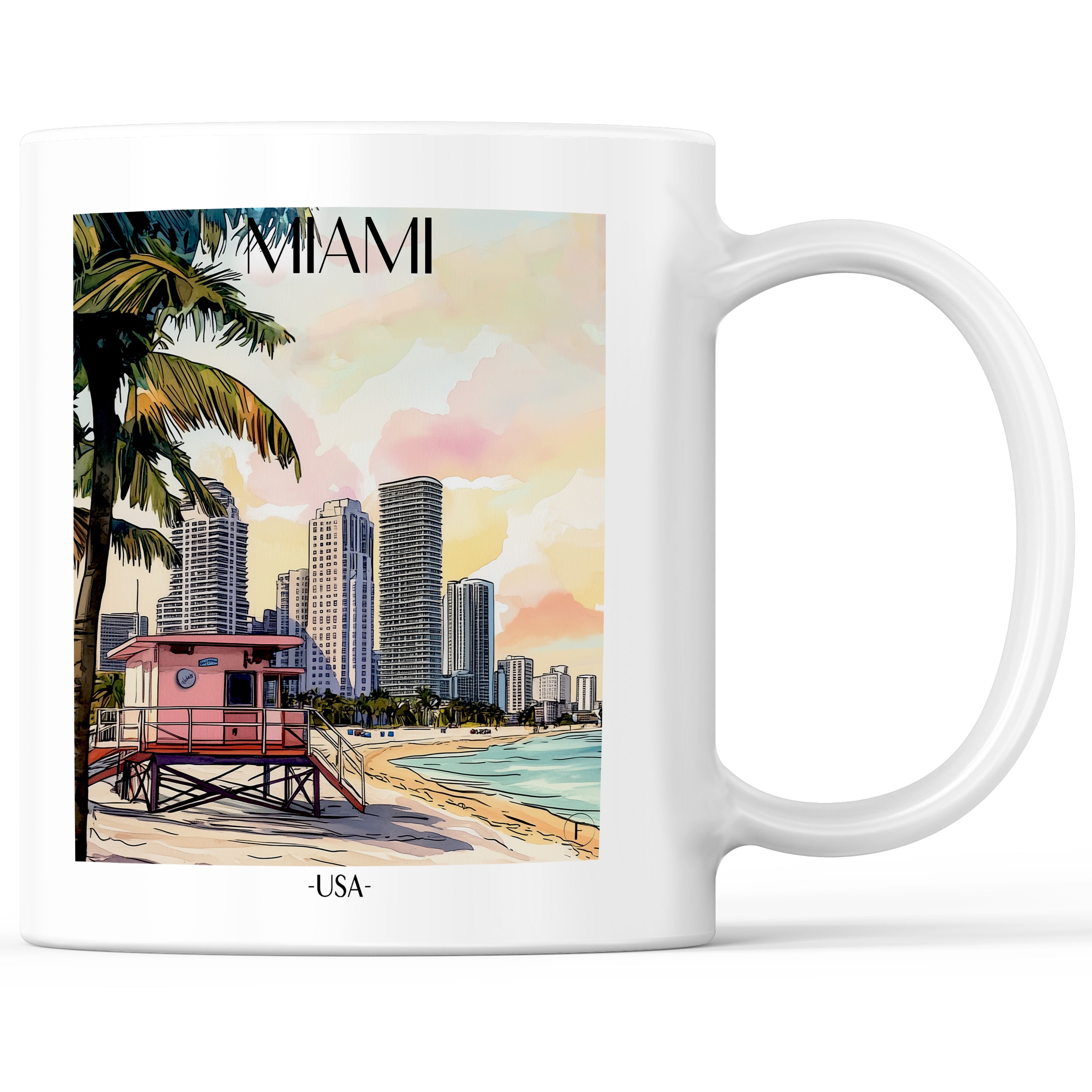 Miami - USA Becher - Kaffeetasse im Aquarell Stil - favplace