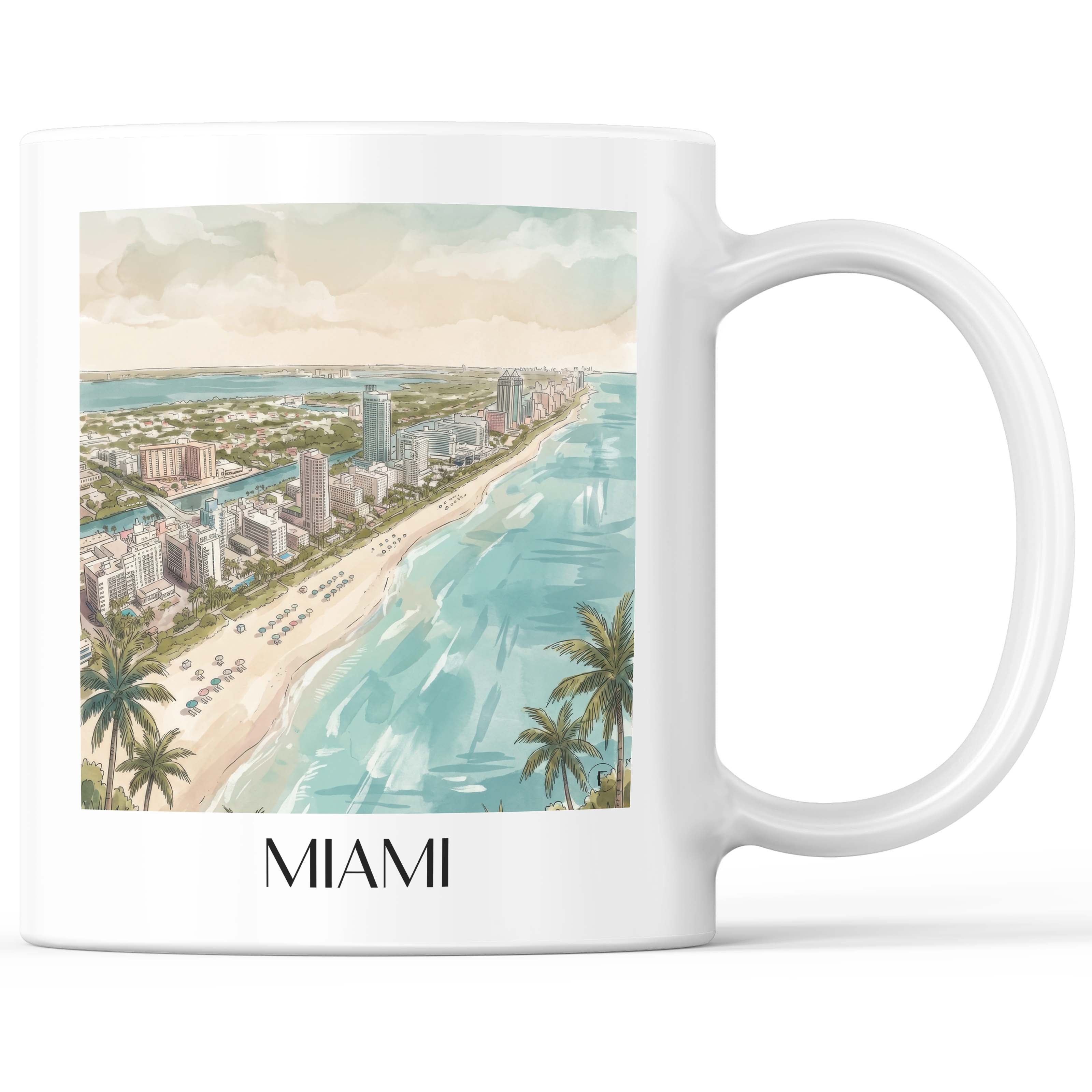 Miami - USA Becher - Kaffeetasse im Aquarell Stil - favplace