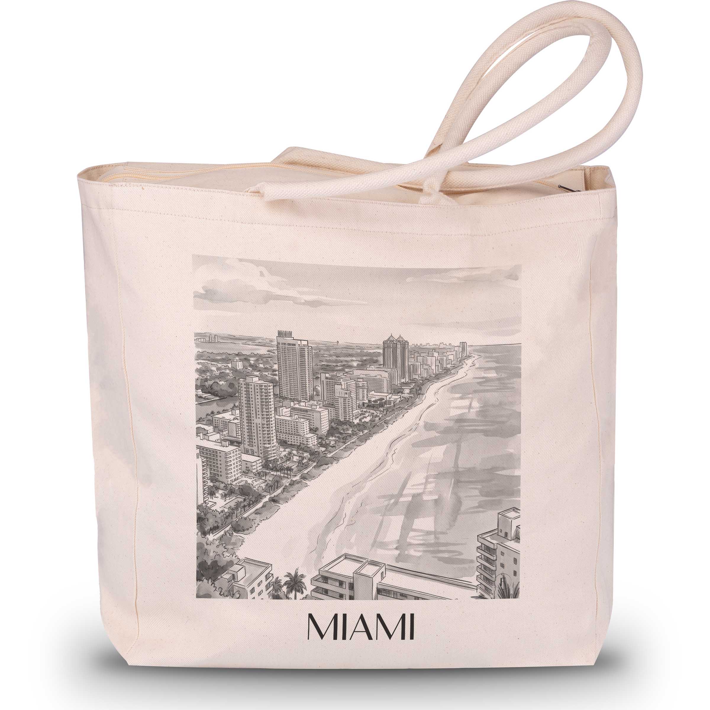 Miami - USA Tote Bag - Einkaufstasche im Aquarell Schwarz-Weiß Stil - favplace