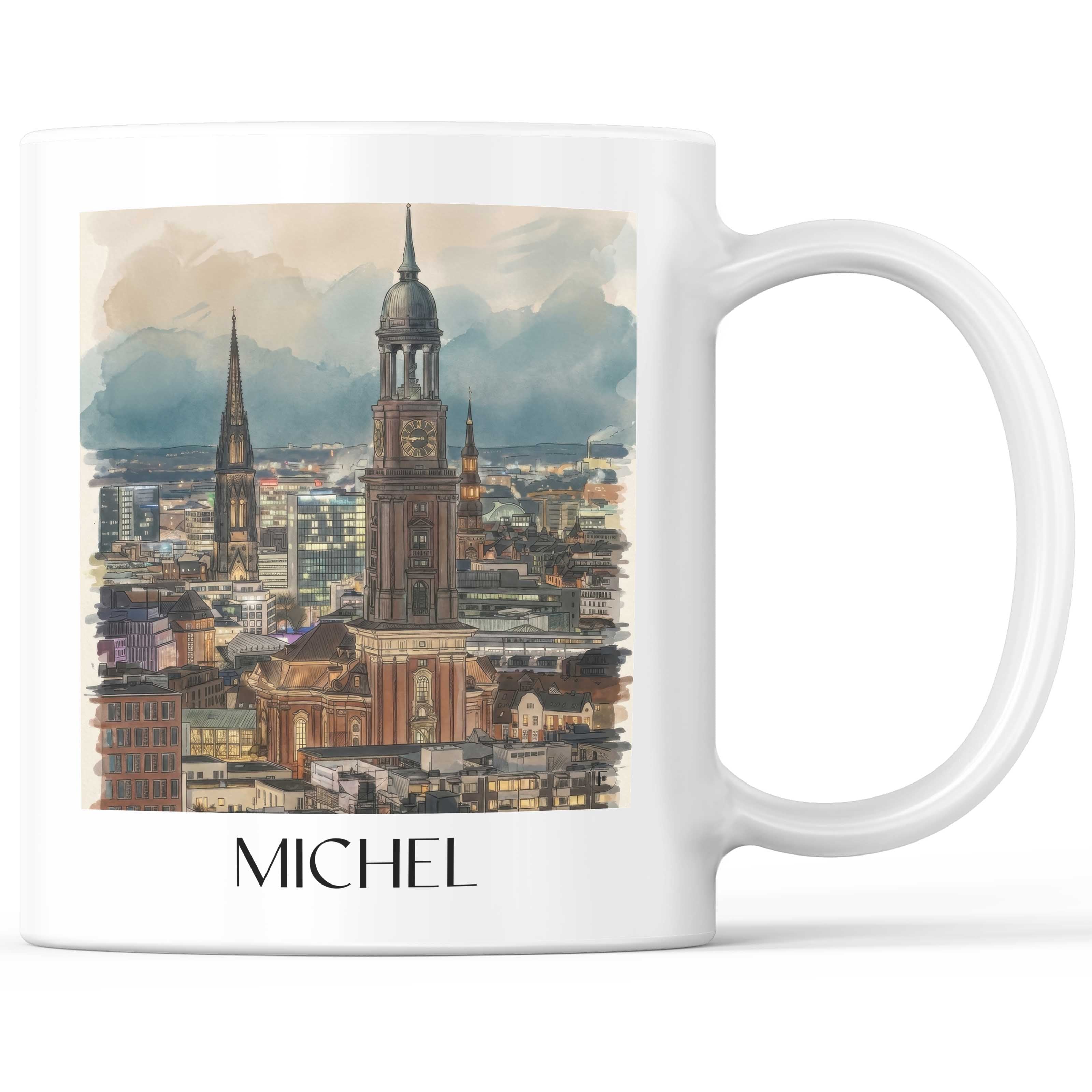 Michel Kaffeebecher - Hamburg - Deutschland Becher - Kaffeetasse im Aquarell Stil - favplace