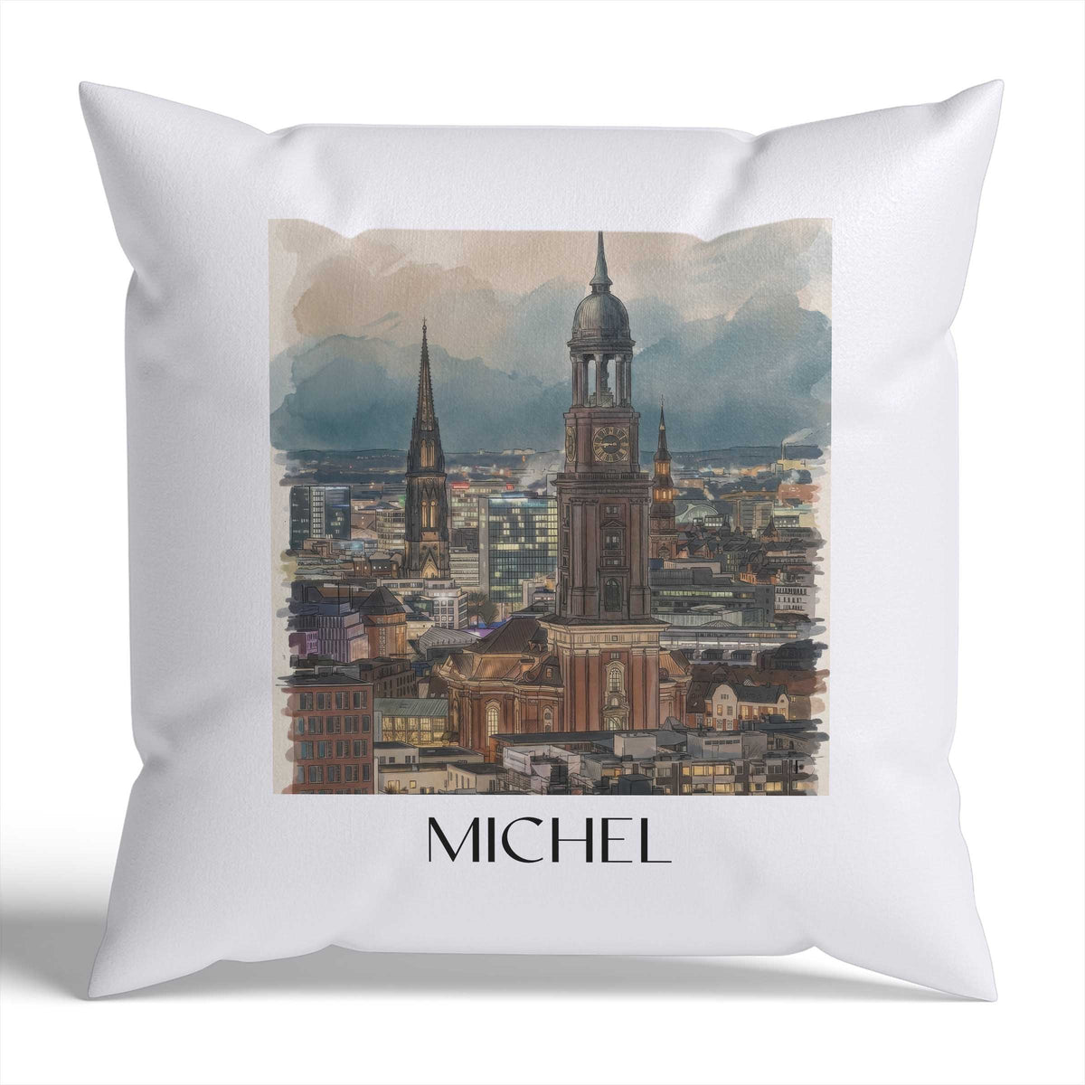 Michel Kissenhülle - Zierkissen Bezug - Hamburg - Deutschland Kissen bzw. Kissenbezug im Aquarell Stil - favplace