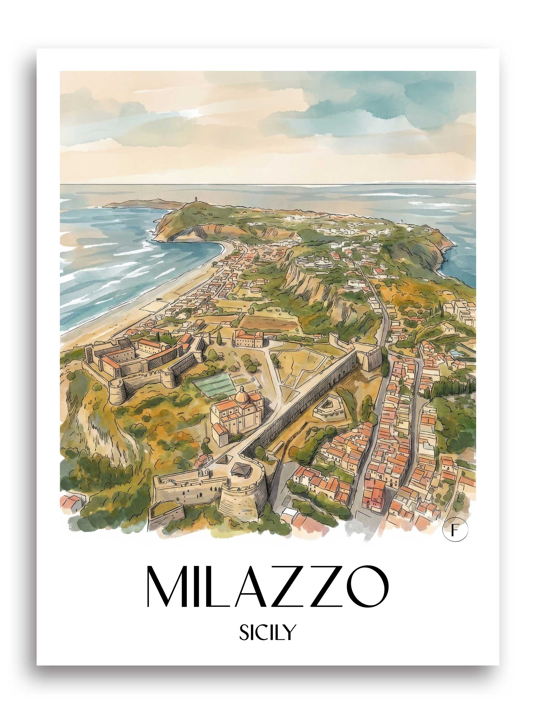 Milazzo Poster - Sizilien - Italien Kunstdruck - Aquarell von A4 bis A1 - favplace