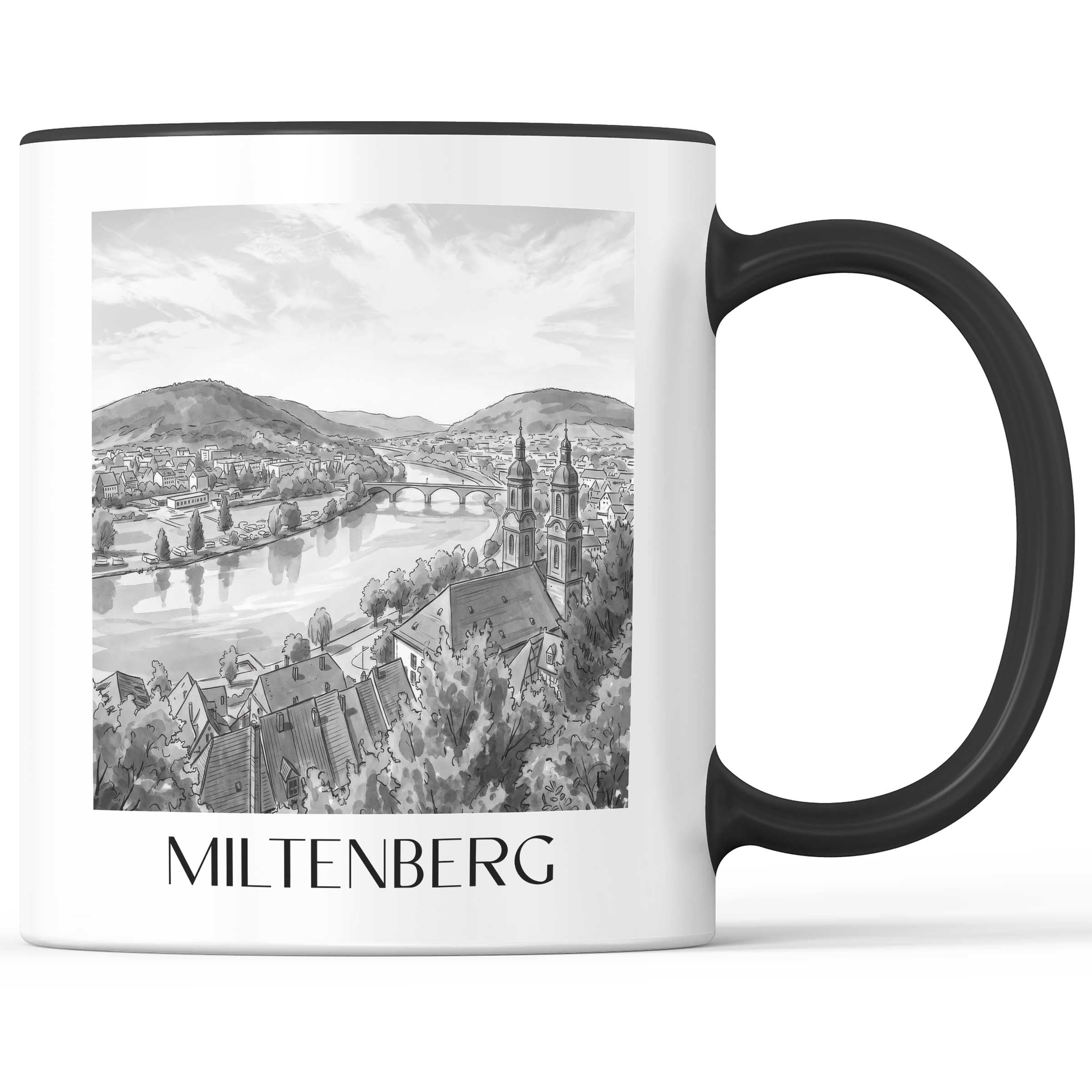 miltenberg-deutschland-kaffeebecher-aquarell-schwarz-weiss