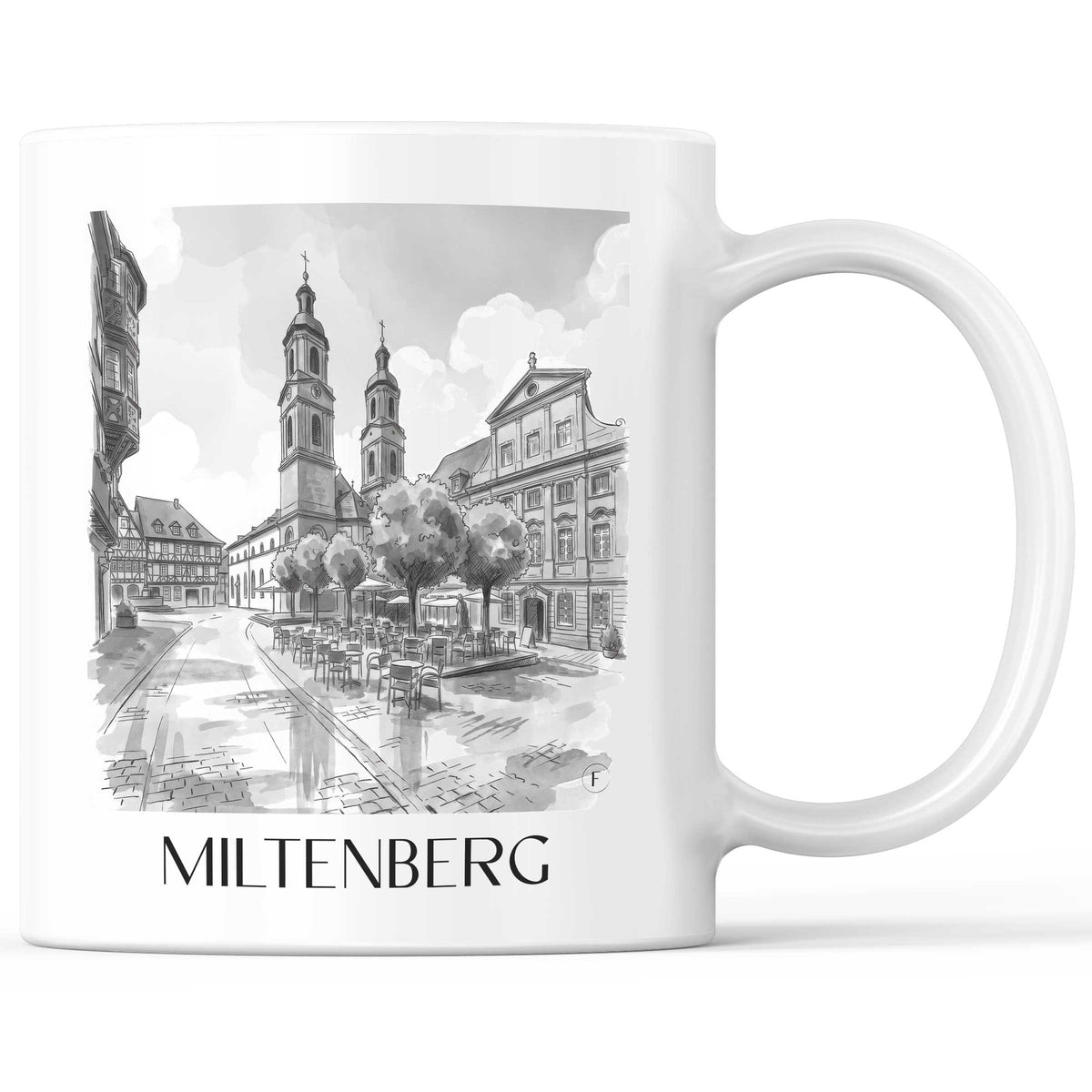 miltenberg-odenwald-deutschland-kaffeebecher-aquarell-schwarz-weiss
