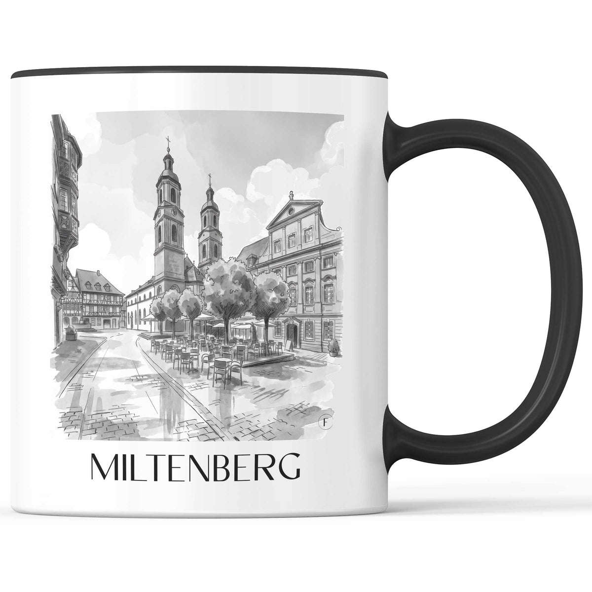 Miltenberg Kaffeebecher - Odenwald - Deutschland Becher - Kaffeetasse im Aquarell Schwarz-Weiß Stil - favplace