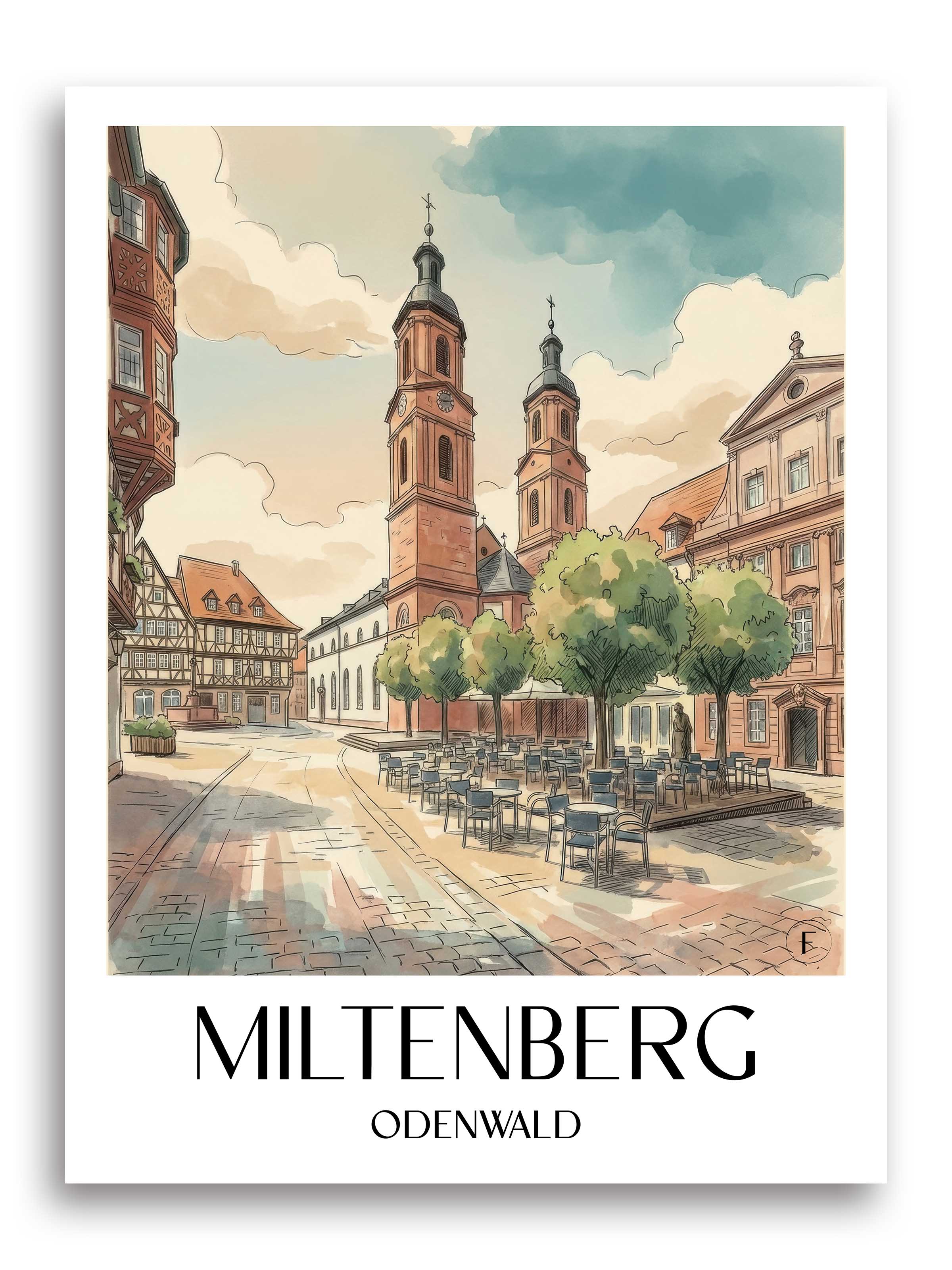 miltenberg-odenwald-deutschland-poster-aquarell
