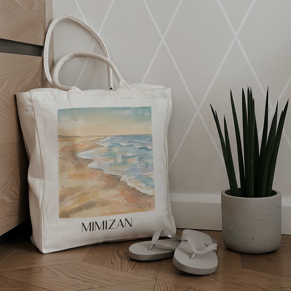 mimizan-côte-landaise-frankreich-einkaufstasche-aquarell