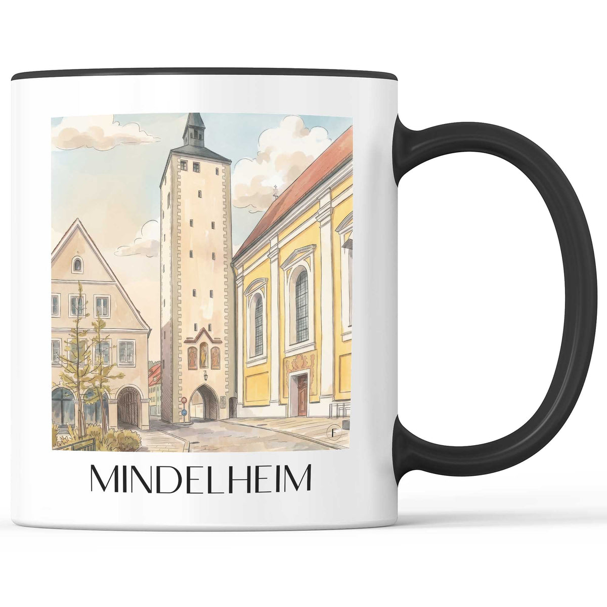 mindelheim-unterallgäu-deutschland-kaffeebecher-aquarell