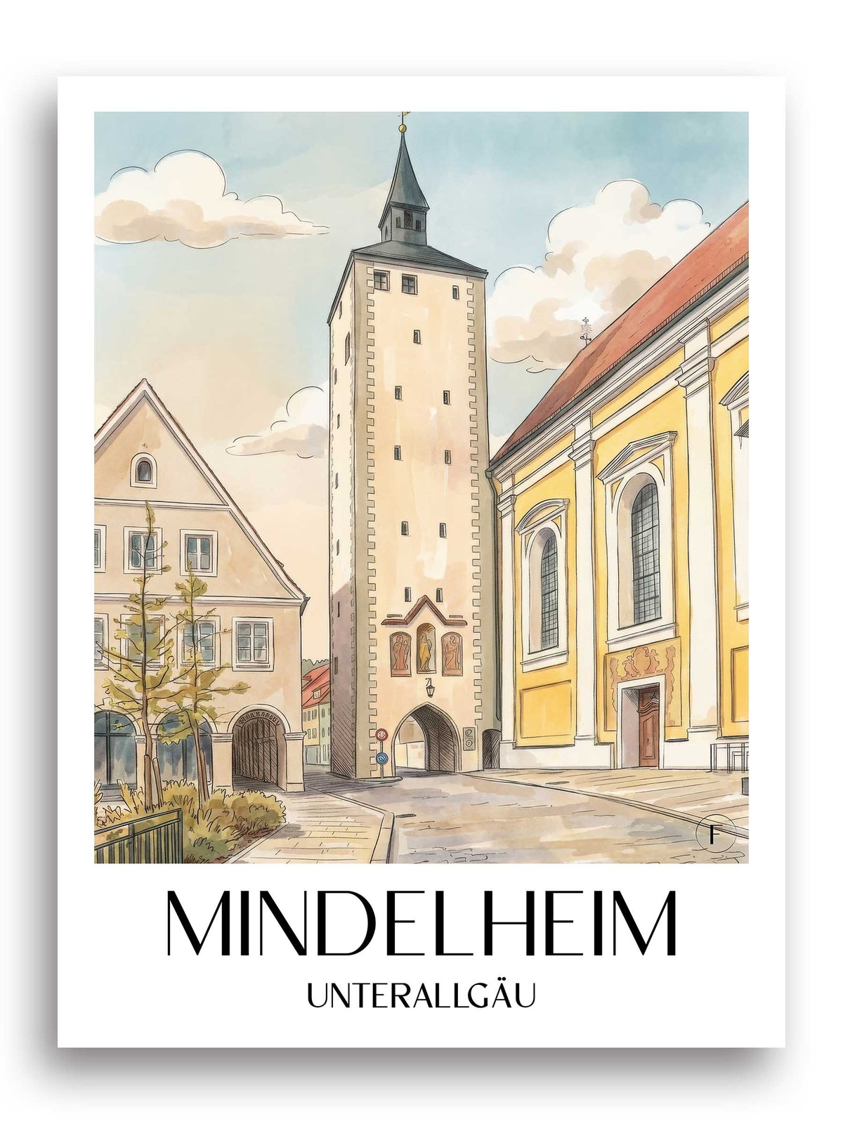 mindelheim-unterallgäu-deutschland-poster-aquarell