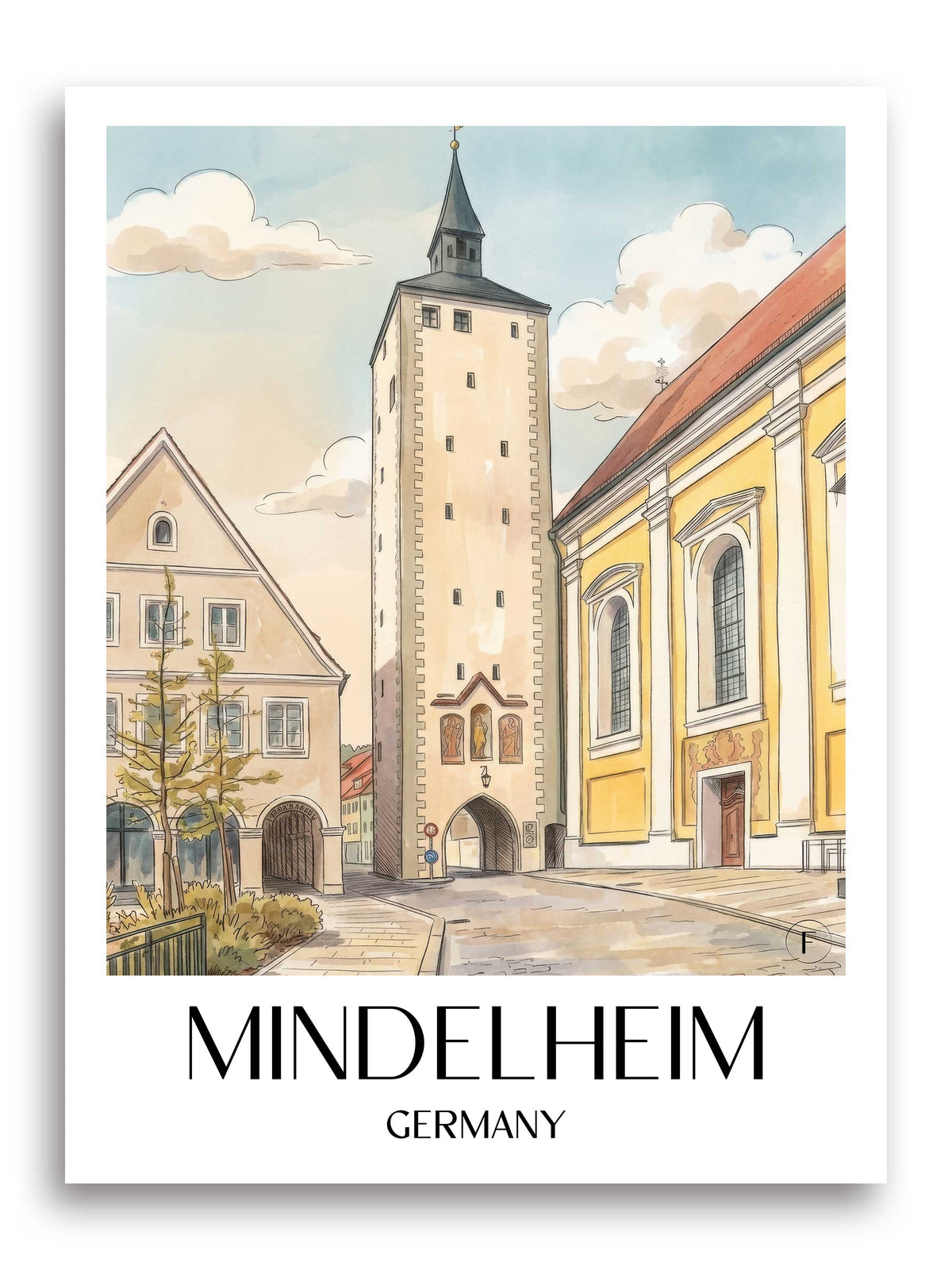 Mindelheim Poster - Unterallgäu - Deutschland Kunstdruck - Aquarell von A4 bis A1 - favplace