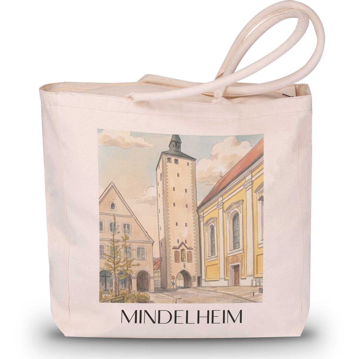 mindelheim-unterallgäu-deutschland-einkaufstasche-aquarell