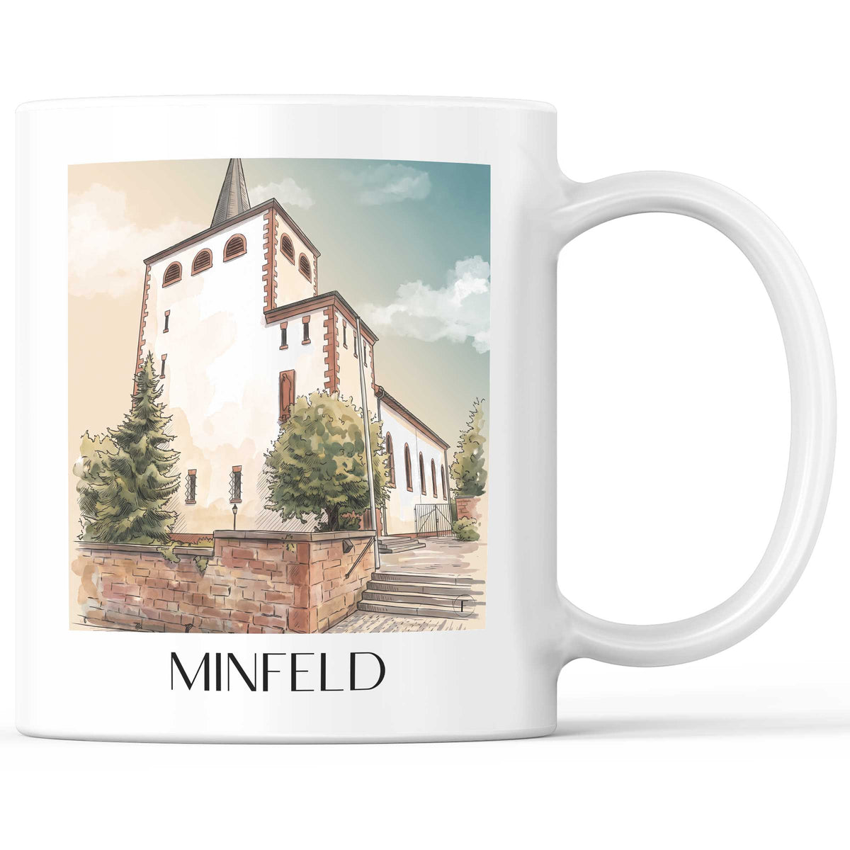 Minfeld Kaffeebecher - Südpfalz - Deutschland Becher - Kaffeetasse im Aquarell Stil - favplace