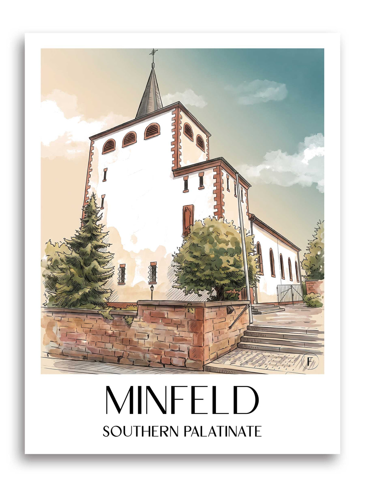 Minfeld Poster - Südpfalz - Deutschland Kunstdruck - Aquarell von A4 bis A1