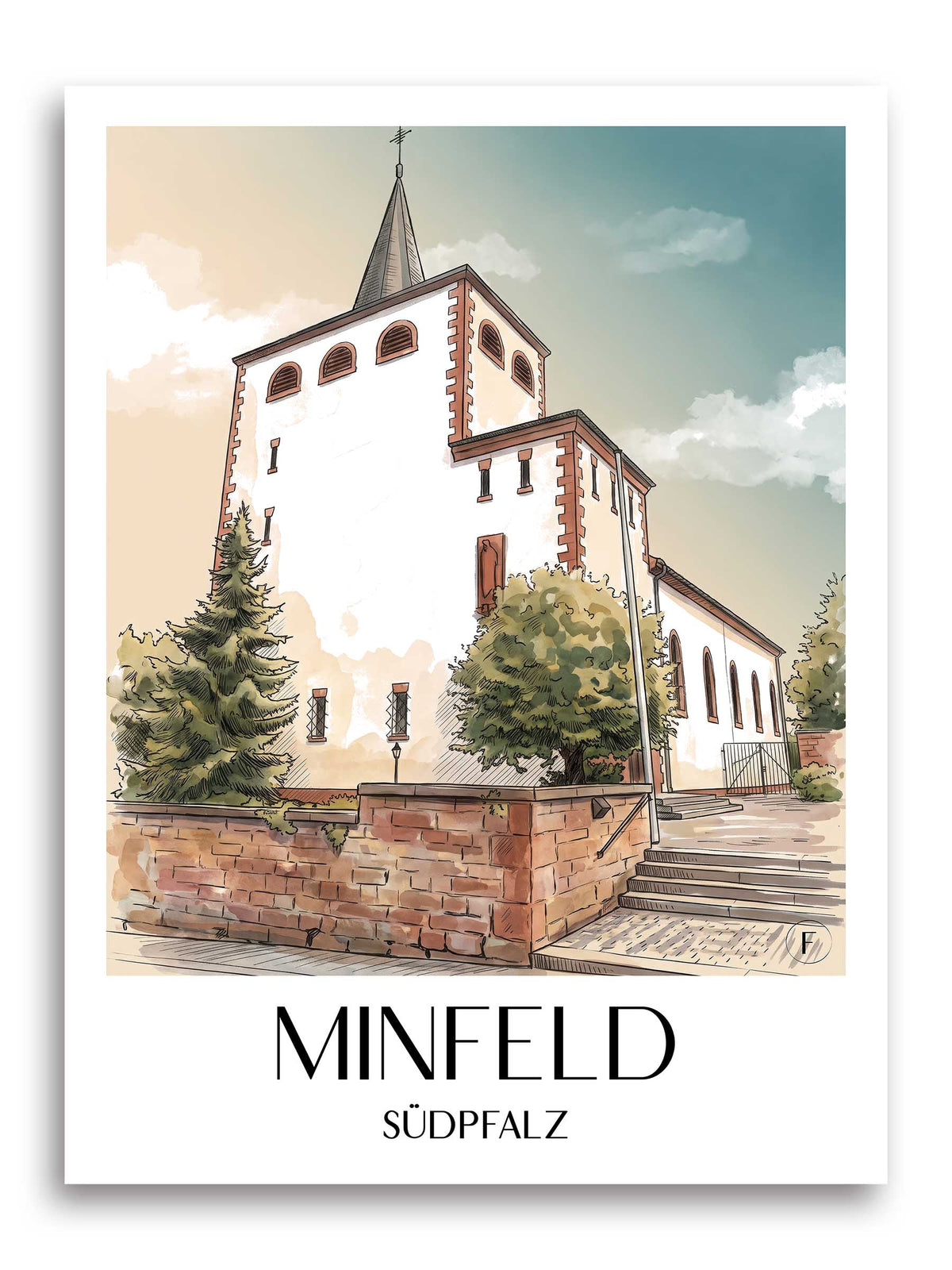 minfeld-südpfalz-deutschland-poster-aquarell